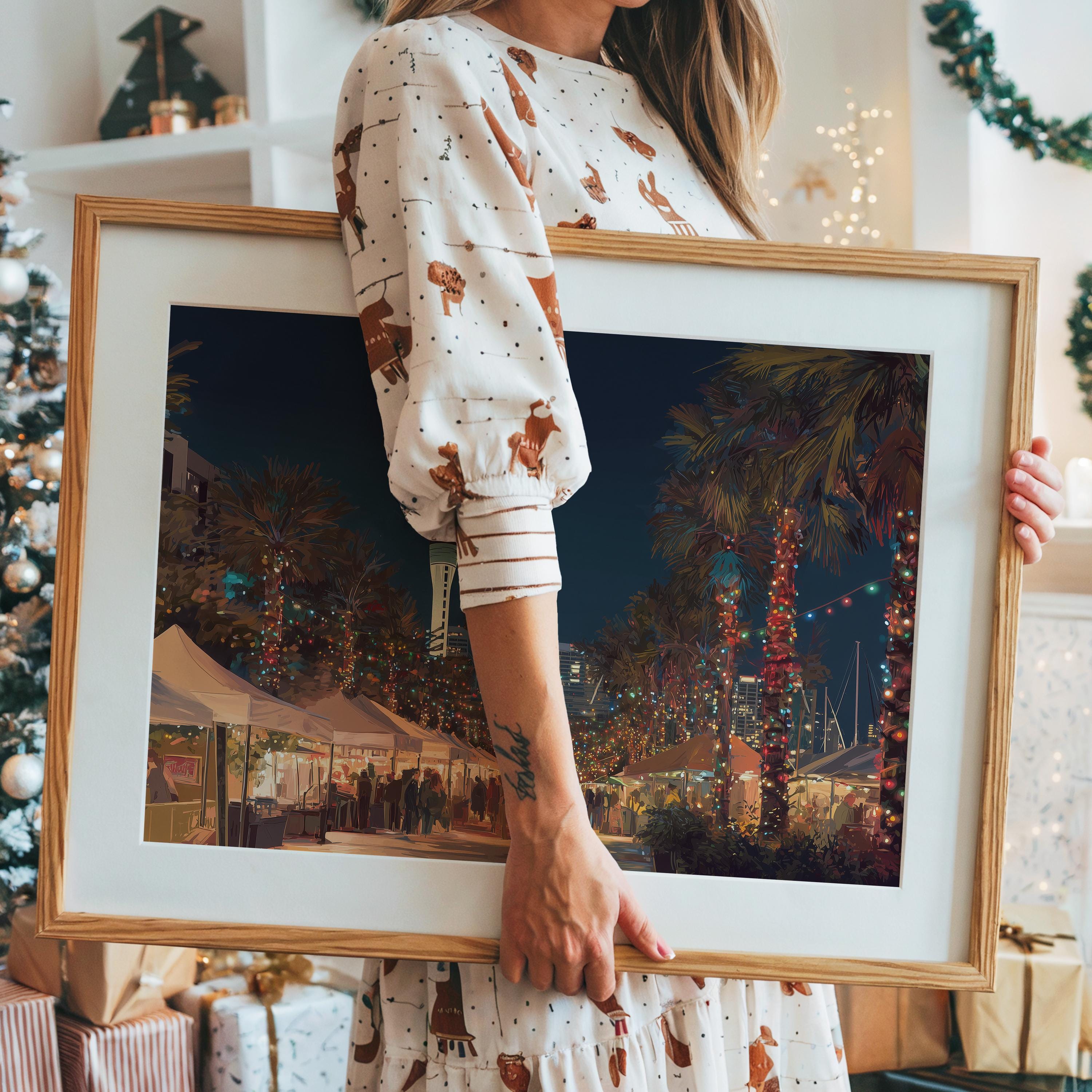 Auckland New Zealand Christmas Wall Art, Custom Large Travel Poster Print, World Location Painting