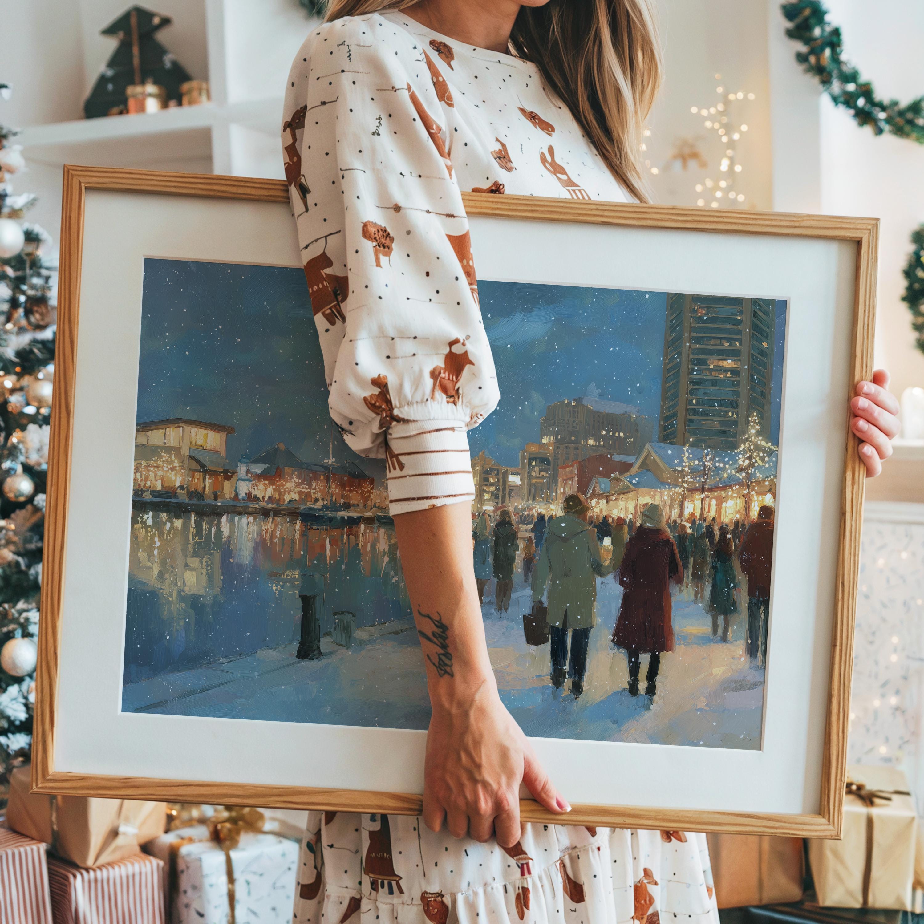 Baltimore Maryland Christmas Wall Art, Custom Large Travel Poster Print, World Location Painting