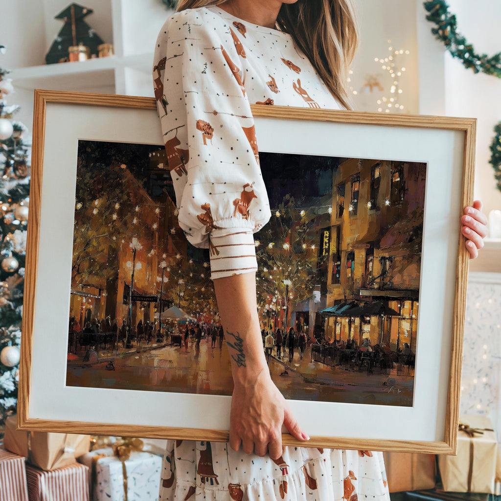 Austin Texas Christmas Wall Art, Custom Large Travel Poster Print, World Location Painting
