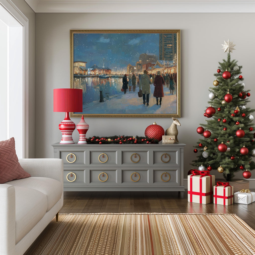 Baltimore Maryland Christmas Wall Art, Custom Large Travel Poster Print, World Location Painting