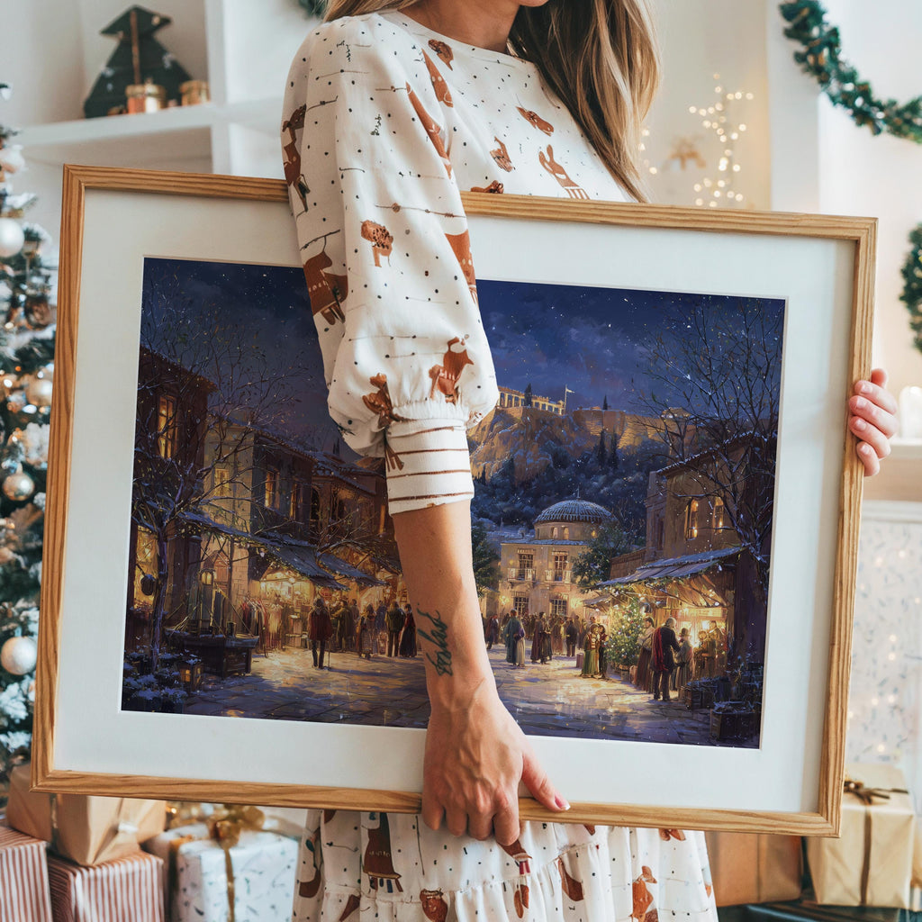Athens Greece Christmas Wall Art, Custom Large Travel Poster Print, World Location Painting