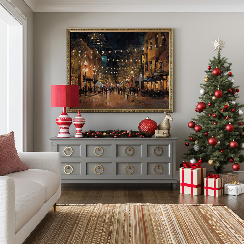 Austin Texas Christmas Wall Art, Custom Large Travel Poster Print, World Location Painting