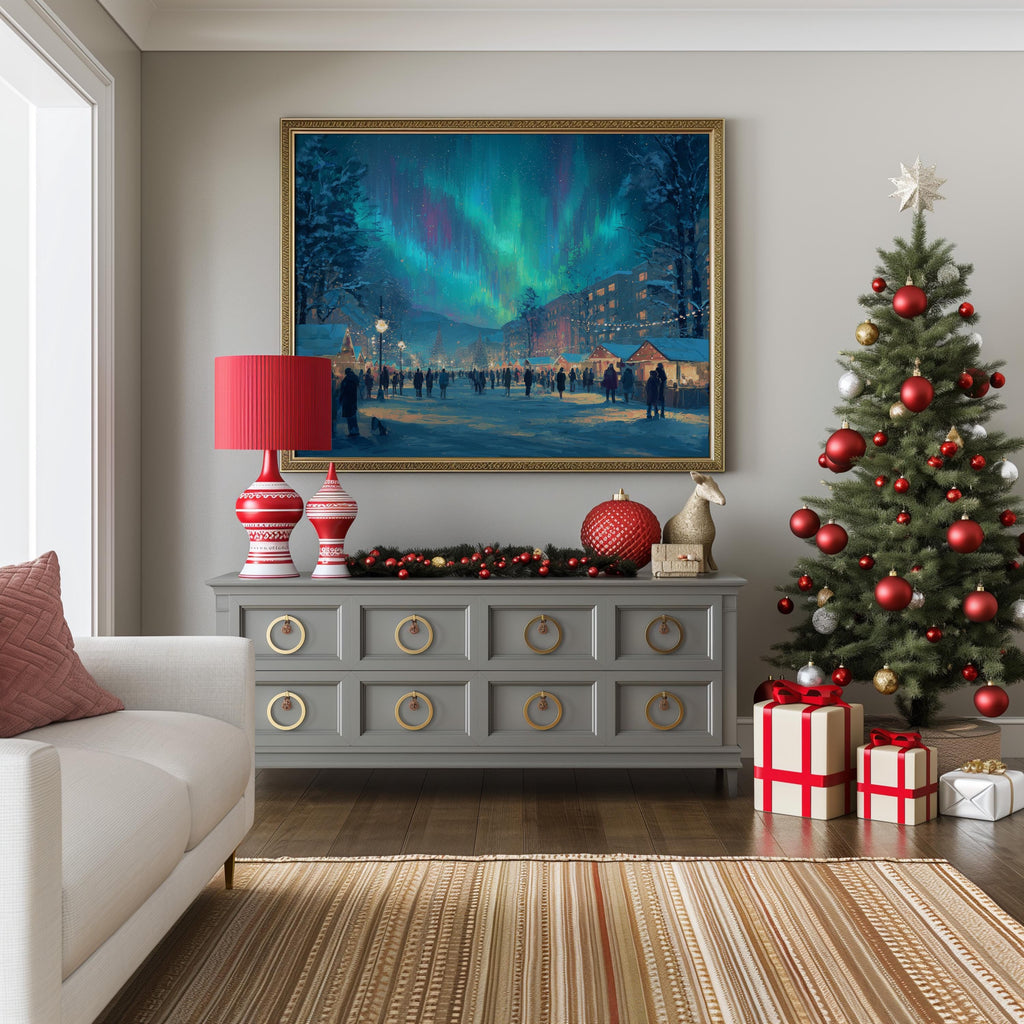 Anchorages Alaska Christmas Wall Art, Custom Large Travel Poster Print, World Location Painting