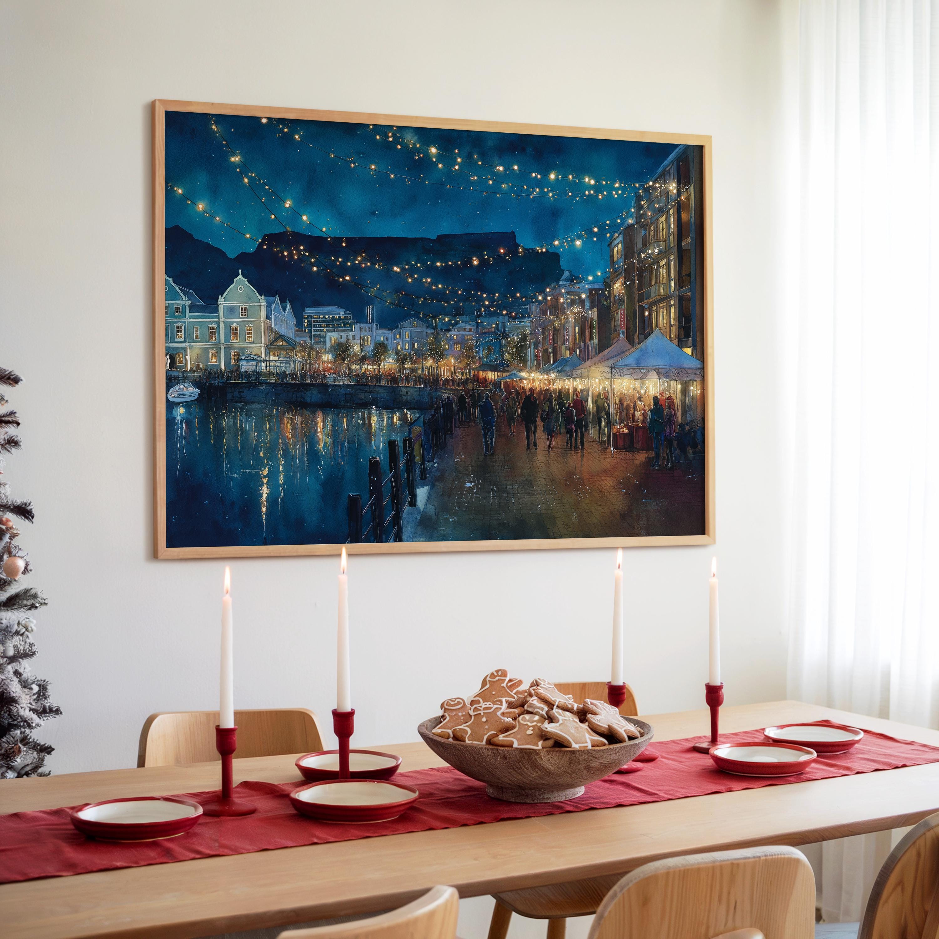 Cape Town South Africa Christmas Wall Art, Custom Large Travel Poster Print, World Location Painting