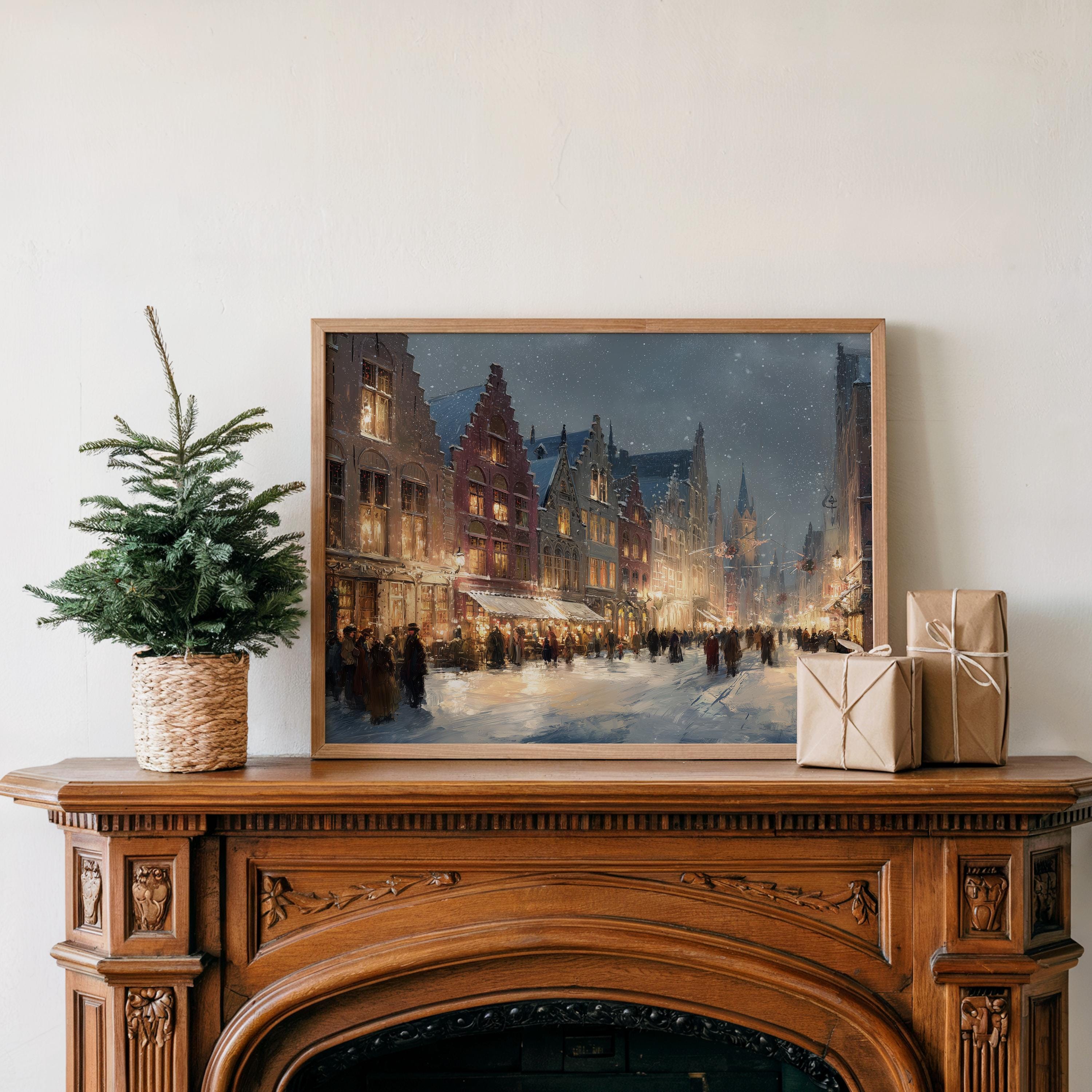 Bruges Belgium Christmas Wall Art, Custom Large Travel Poster Print, World Location Painting