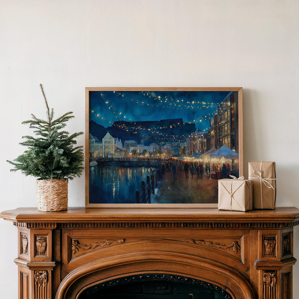 Cape Town South Africa Christmas Wall Art, Custom Large Travel Poster Print, World Location Painting