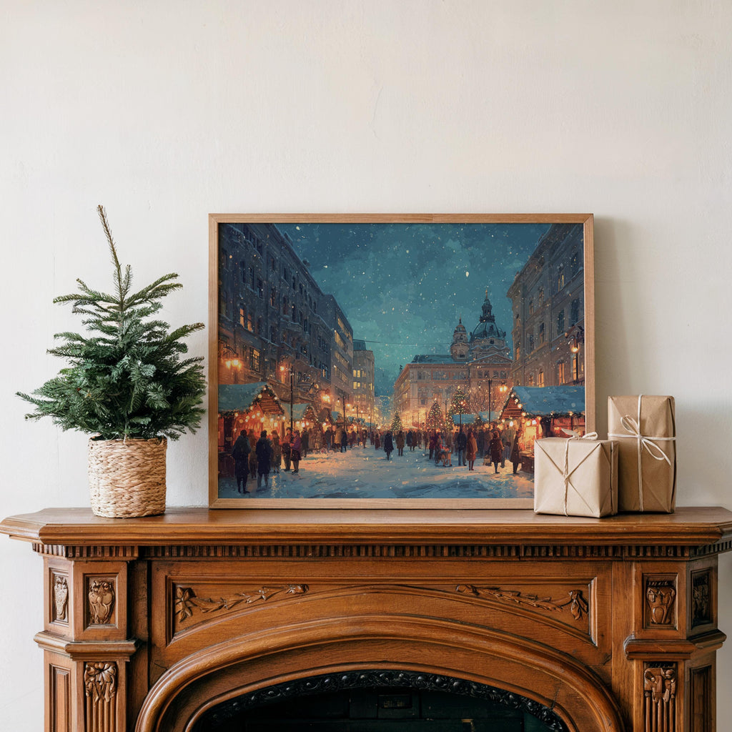 Budapest Hungary Christmas Wall Art, Custom Large Travel Poster Print, World Location Painting