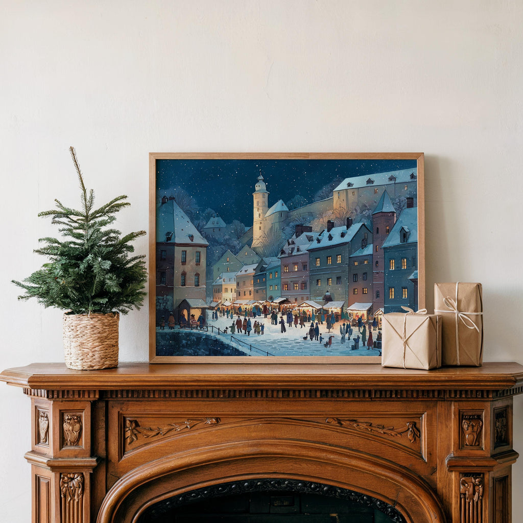 Cesky Krumlov Czech Republic Christmas Wall Art, Custom Large Travel Poster Print, World Location Painting