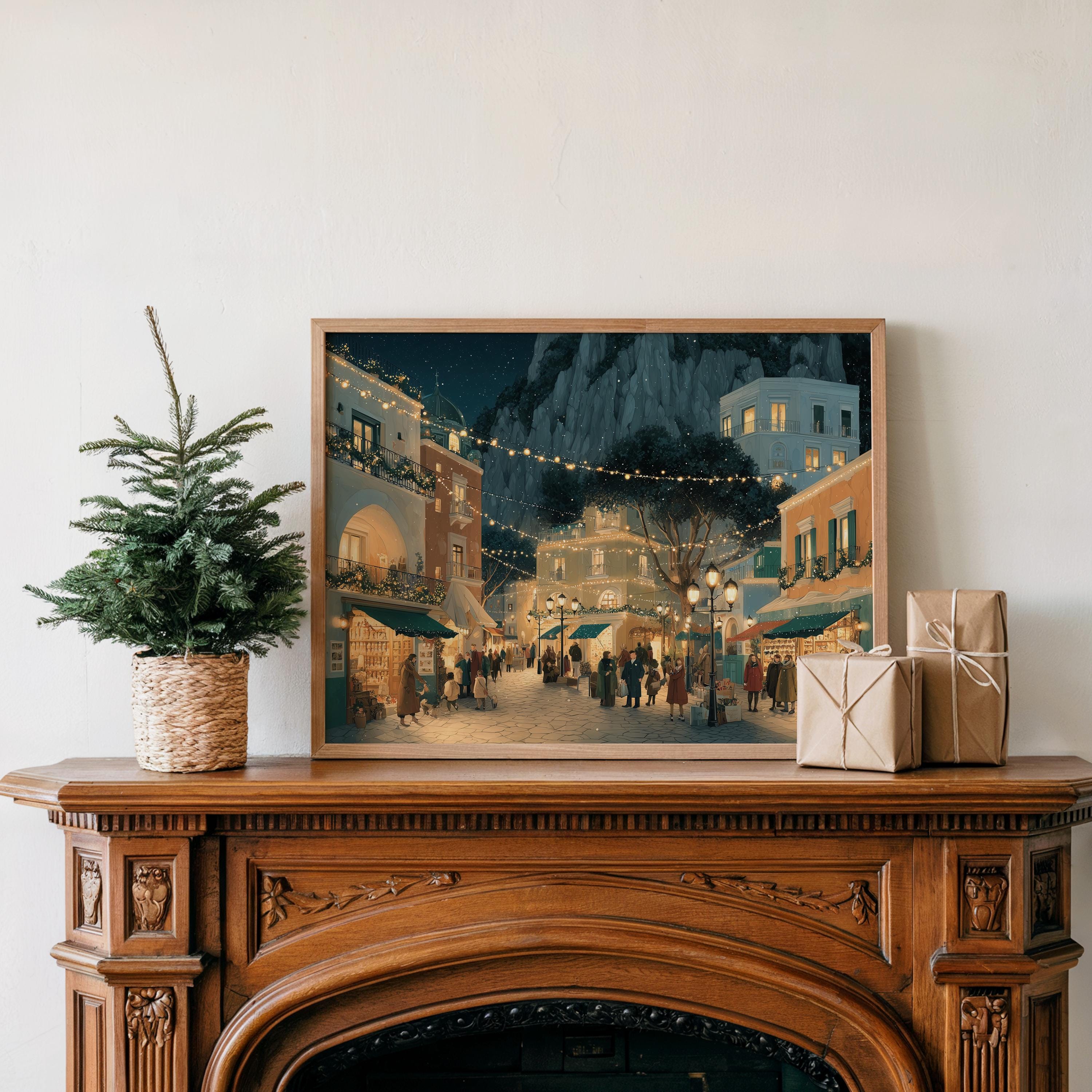 Capri Italy Christmas Wall Art, Custom Large Travel Poster Print, World Location Painting