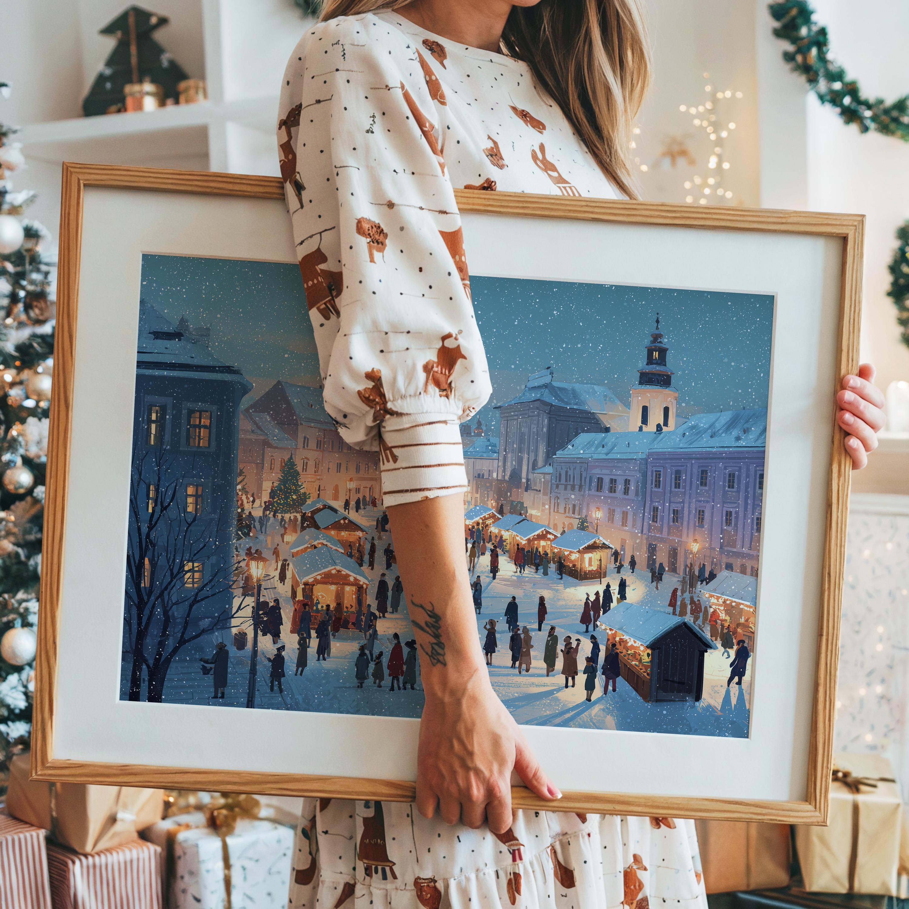 Bratislava Slovakia Christmas Wall Art, Custom Large Travel Poster Print, World Location Painting