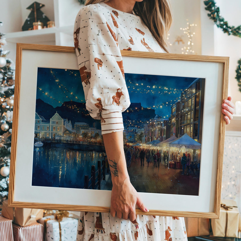 Cape Town South Africa Christmas Wall Art, Custom Large Travel Poster Print, World Location Painting