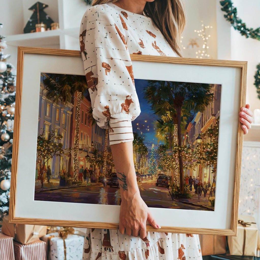 Charleston South Carolina Christmas Wall Art, Custom Large Travel Poster Print, World Location Painting