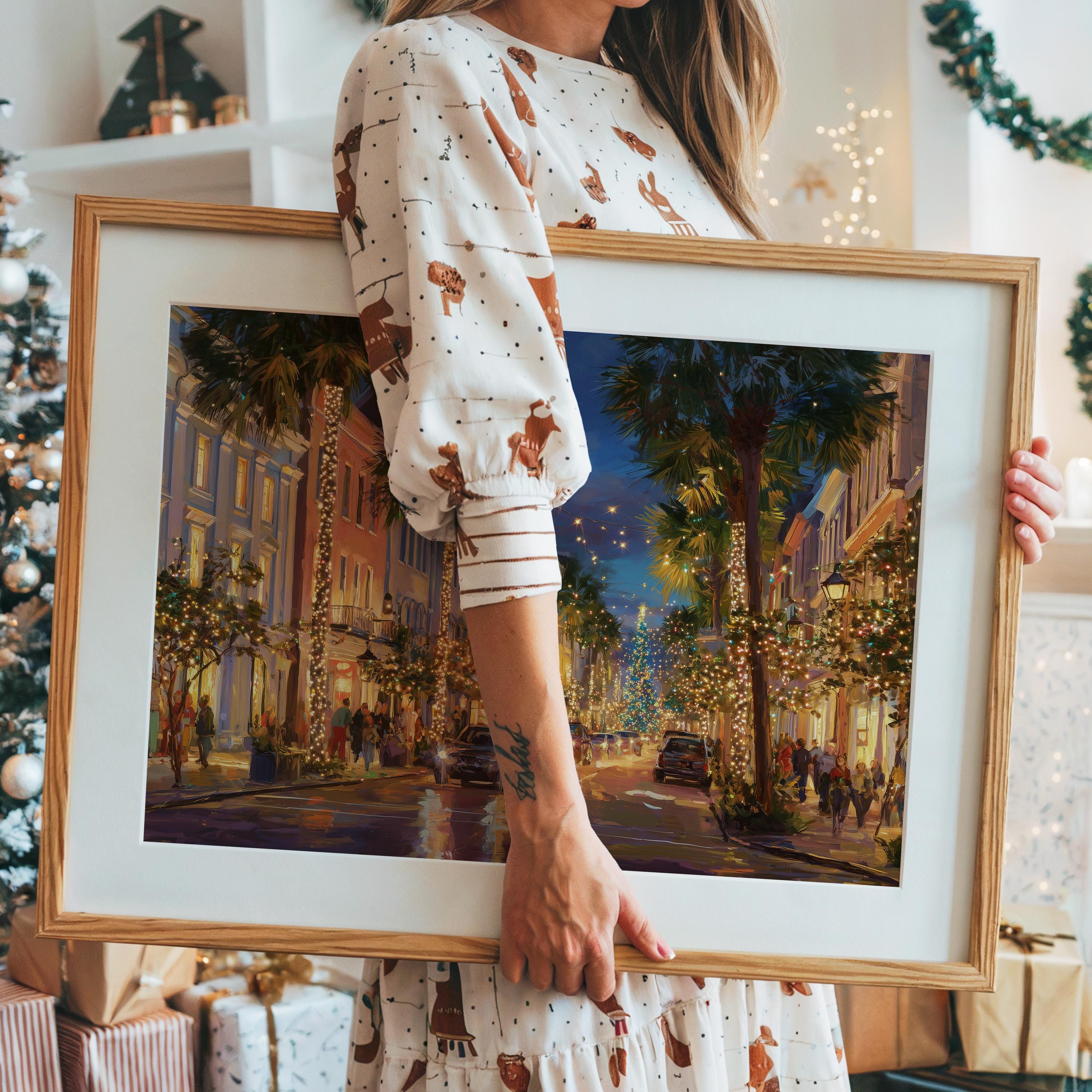 Charleston South Carolina Christmas Wall Art, Custom Large Travel Poster Print, World Location Painting