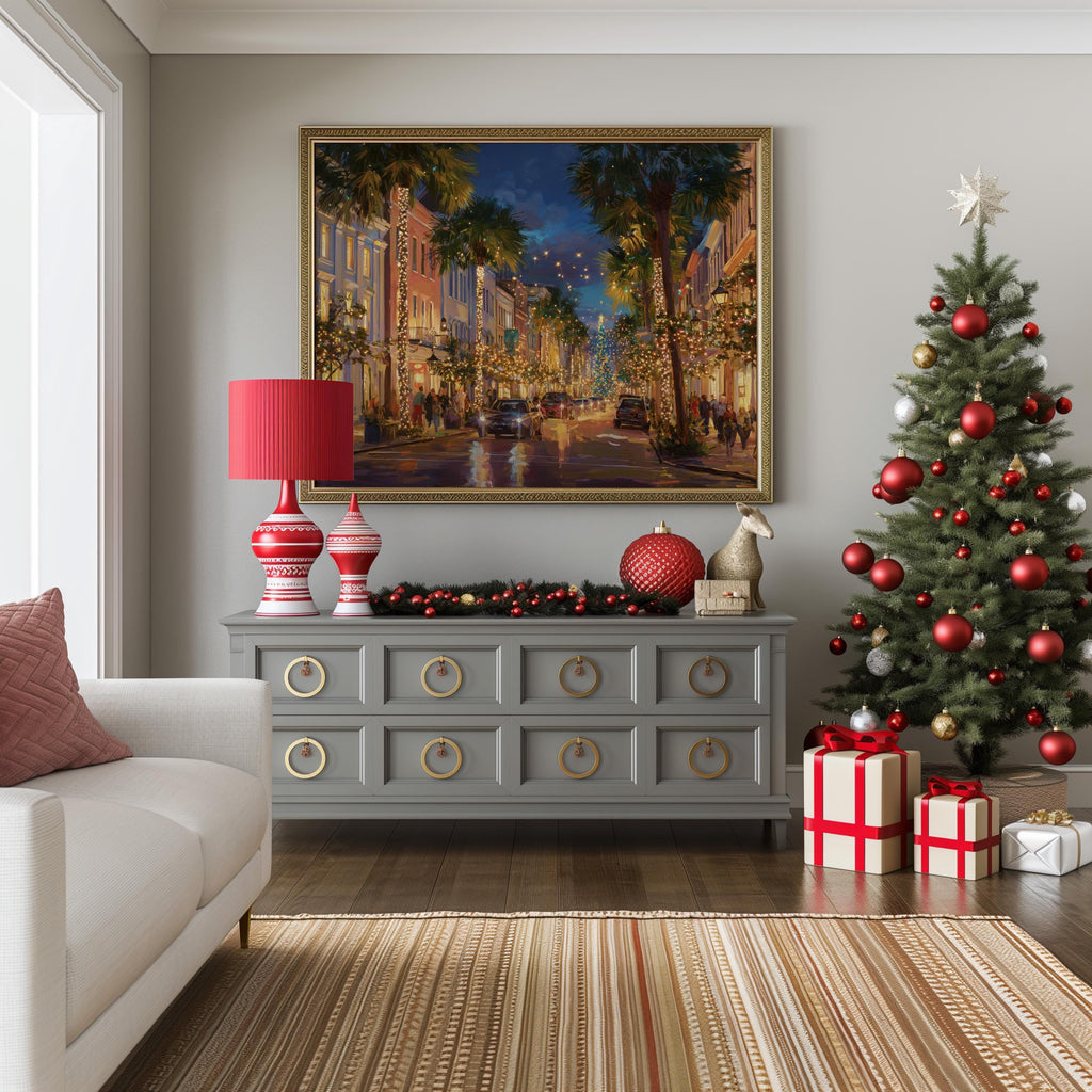 Charleston South Carolina Christmas Wall Art, Custom Large Travel Poster Print, World Location Painting