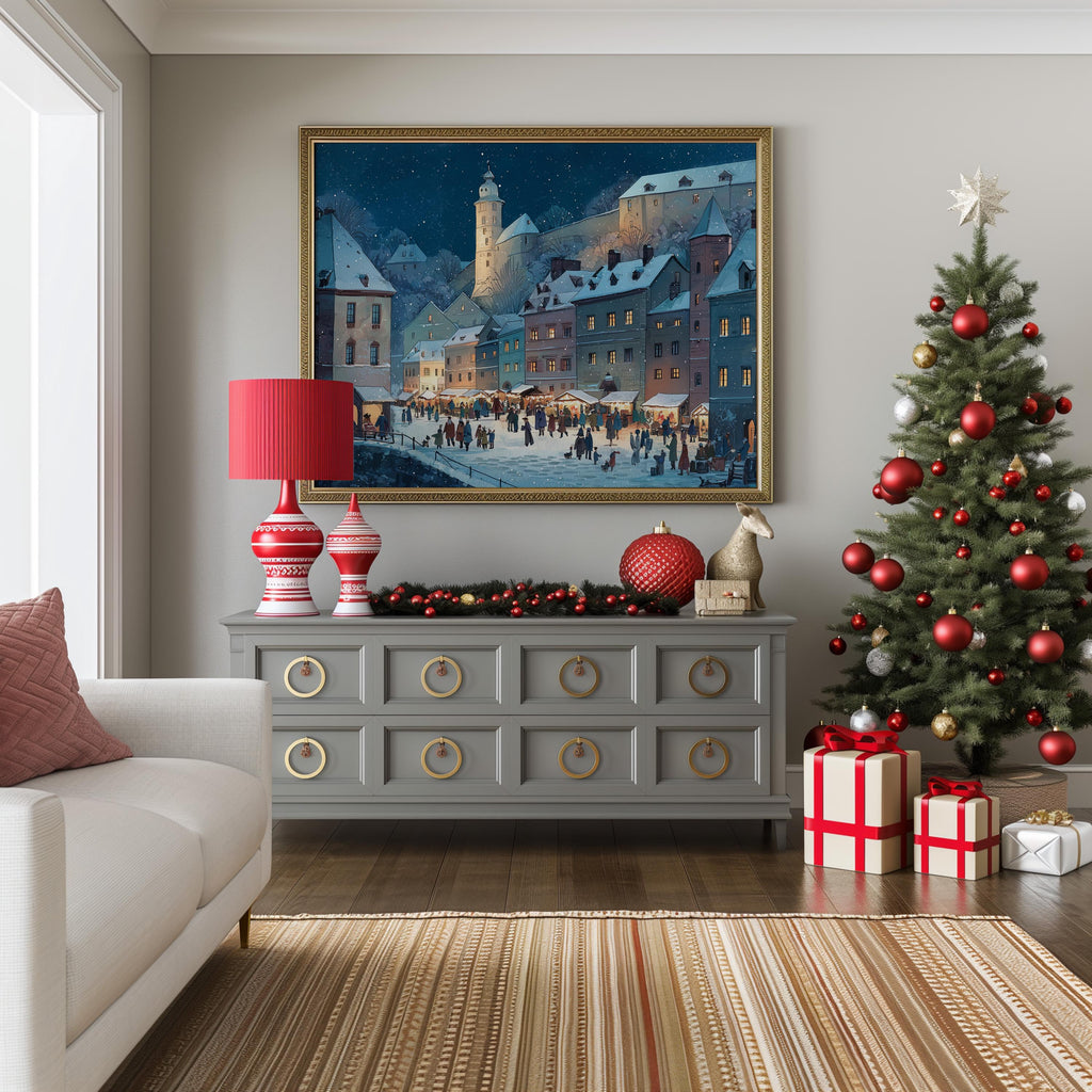 Cesky Krumlov Czech Republic Christmas Wall Art, Custom Large Travel Poster Print, World Location Painting