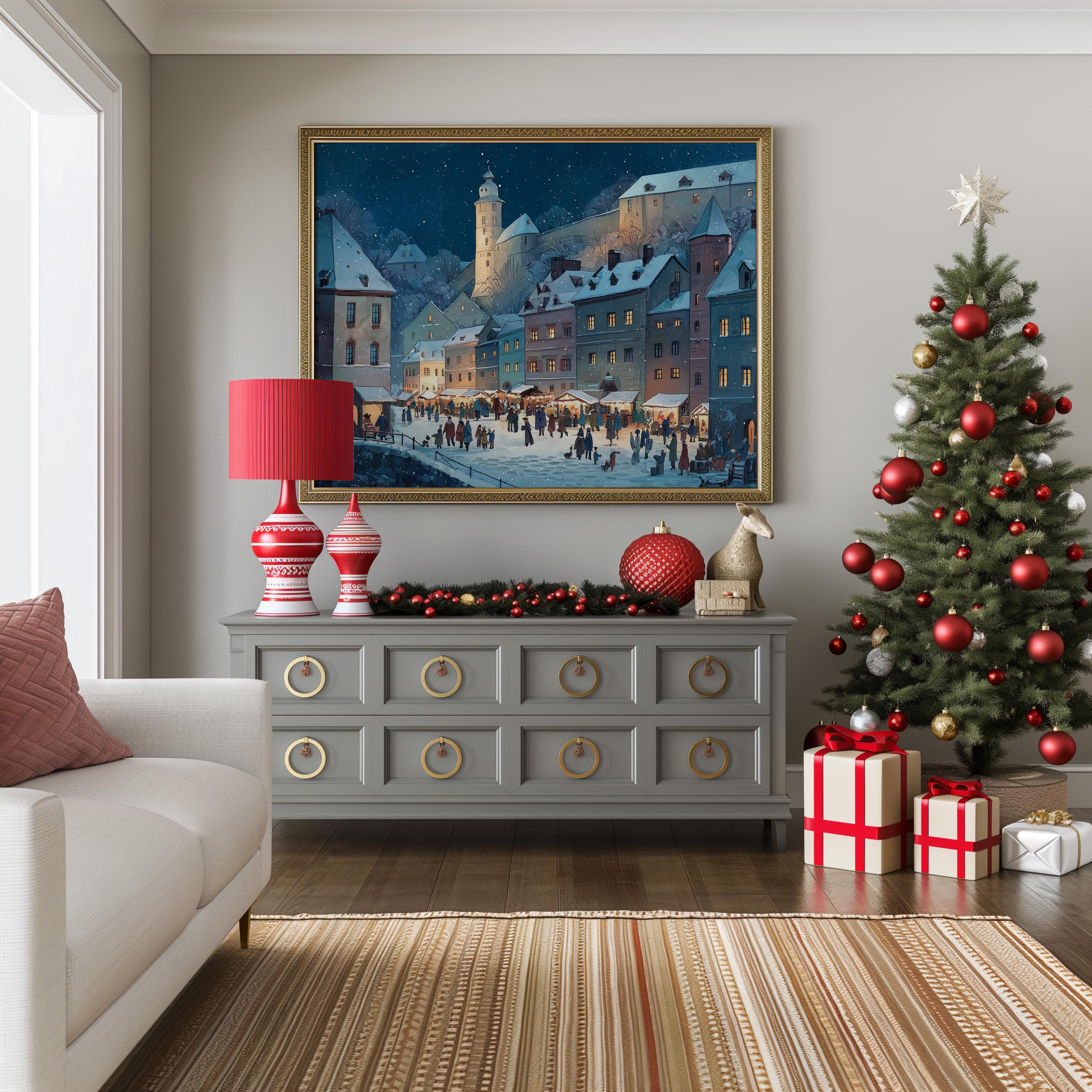 Cesky Krumlov Czech Republic Christmas Wall Art, Custom Large Travel Poster Print, World Location Painting