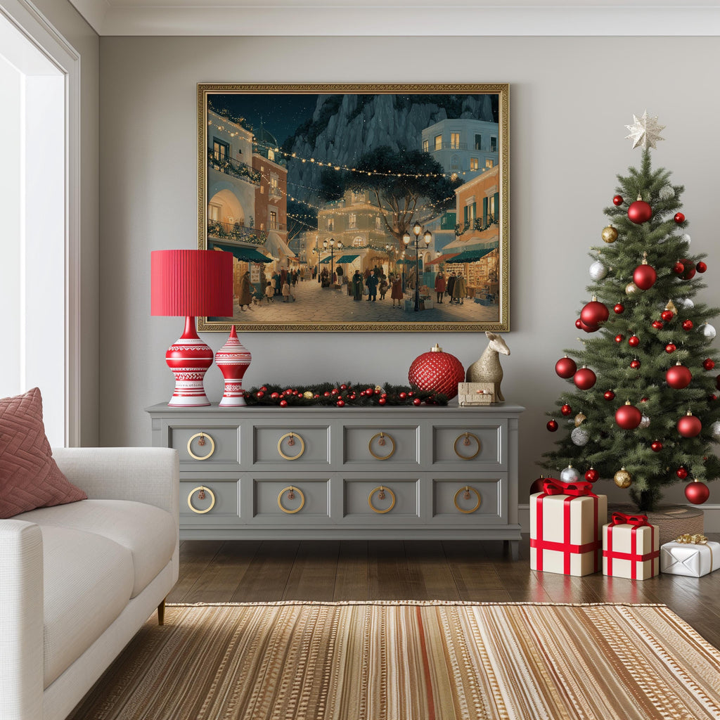 Capri Italy Christmas Wall Art, Custom Large Travel Poster Print, World Location Painting