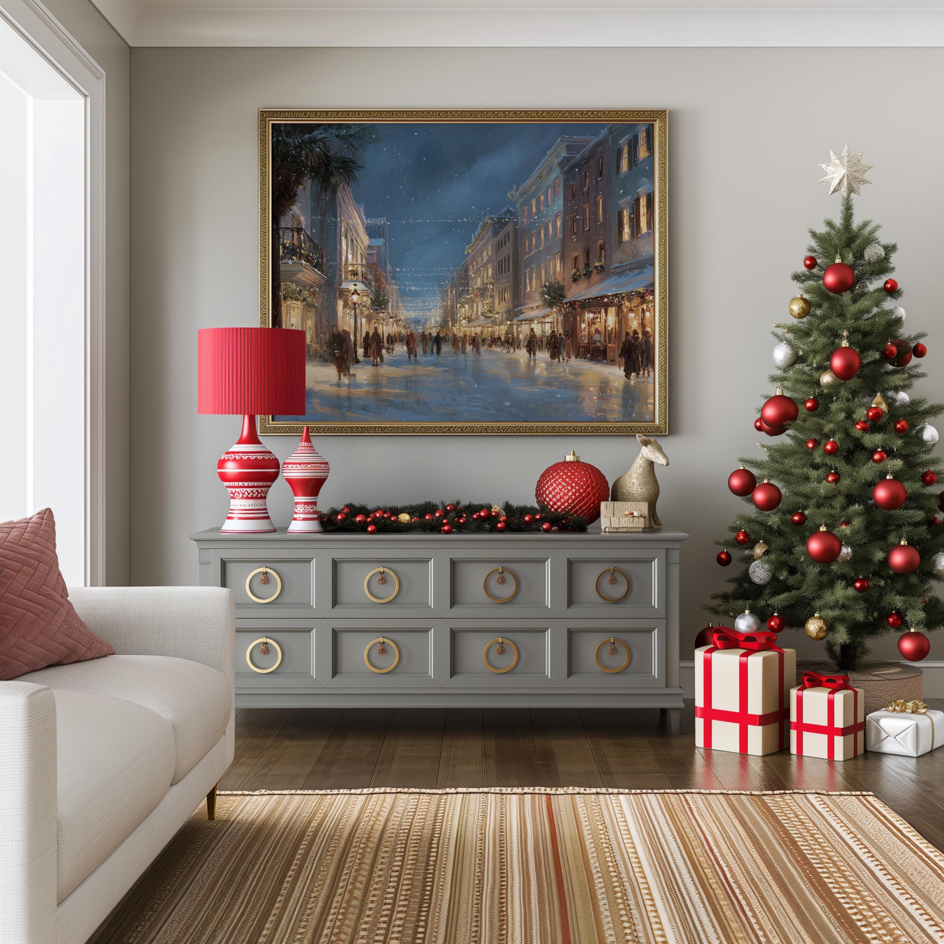 Charleston West Virginia Christmas Wall Art, Custom Large Travel Poster Print, World Location Painting