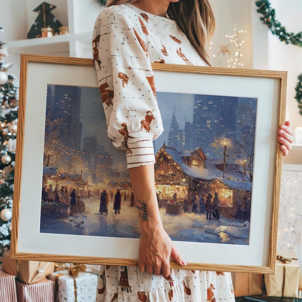 Chicago Illinois Christmas Wall Art, Custom Large Travel Poster Print, World Location Painting