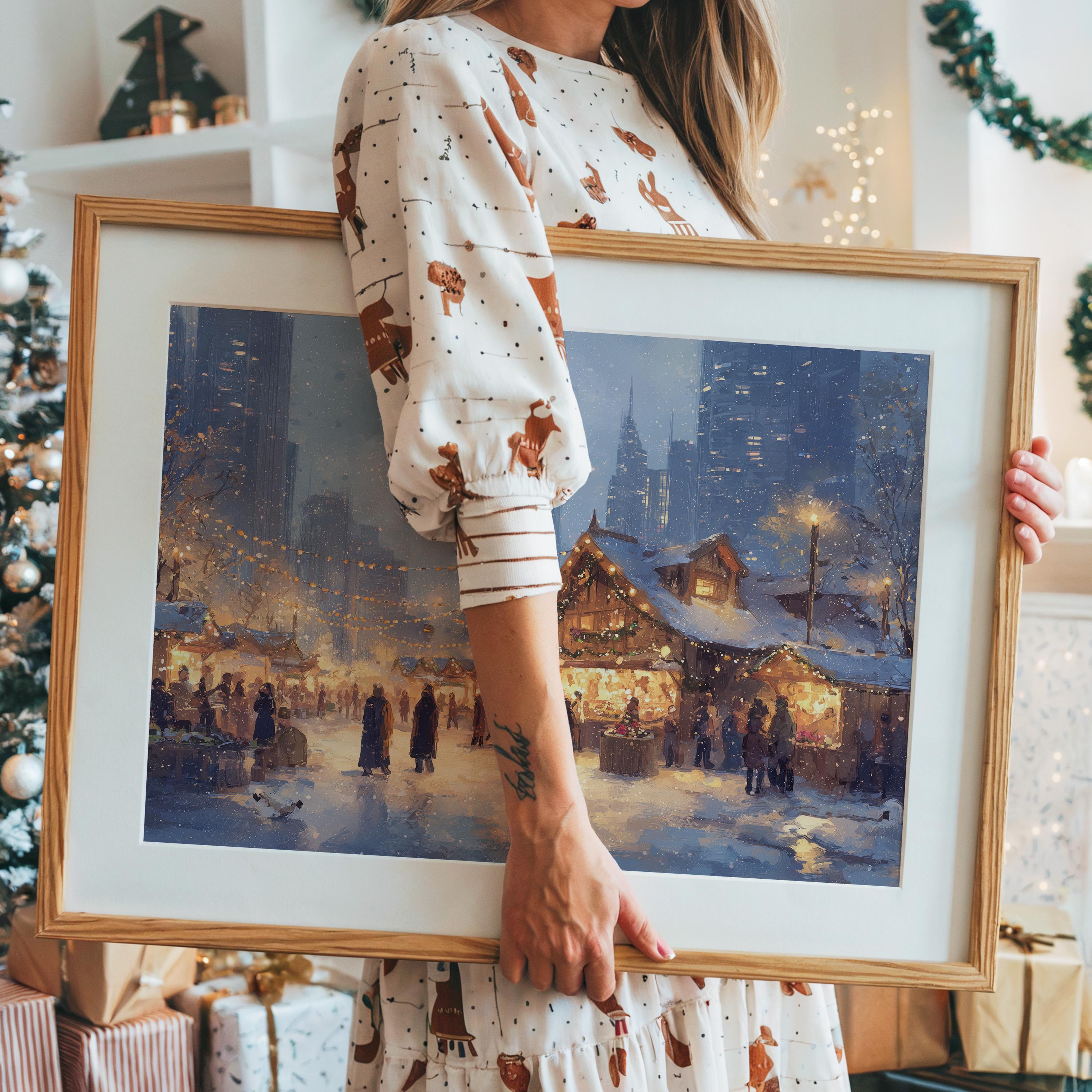 Chicago Illinois Christmas Wall Art, Custom Large Travel Poster Print, World Location Painting