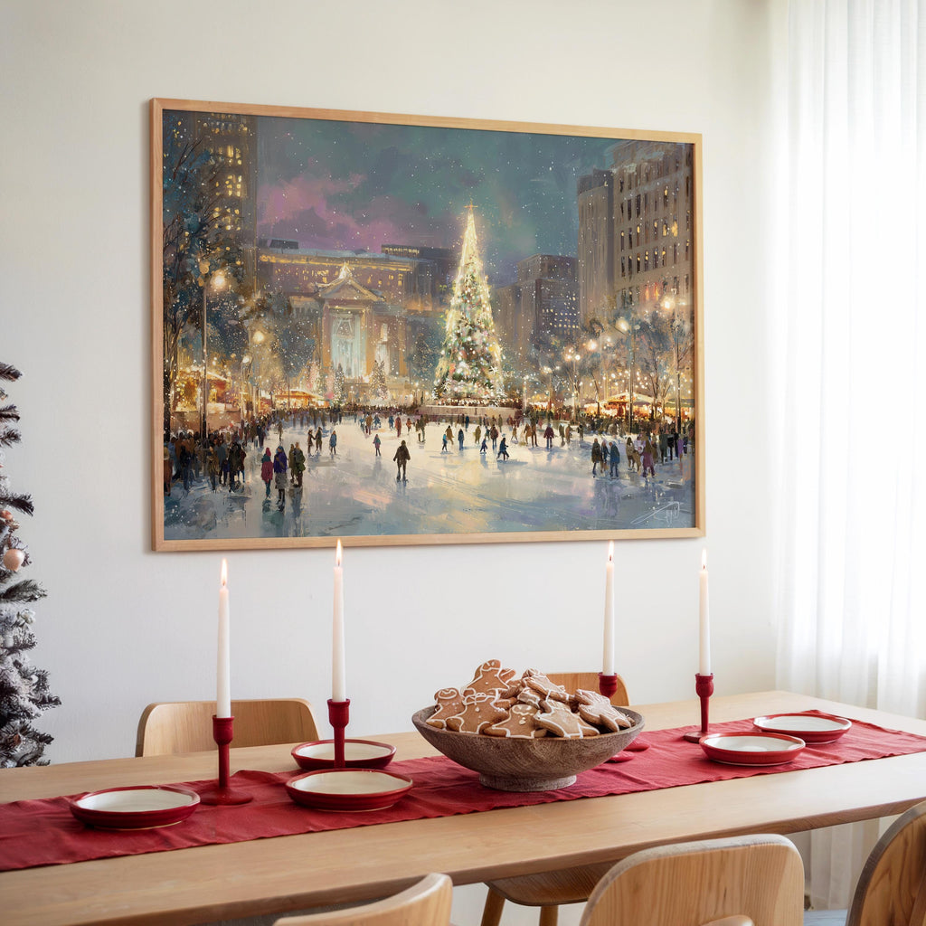 Detroit Michigan Christmas Wall Art, Custom Large Travel Poster Print, World Location Painting