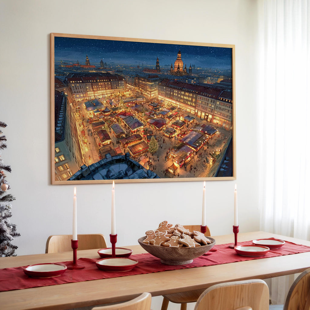Dresdens Striezelmarkt Germany Christmas Wall Art, Custom Large Travel Poster Print, World Location Painting