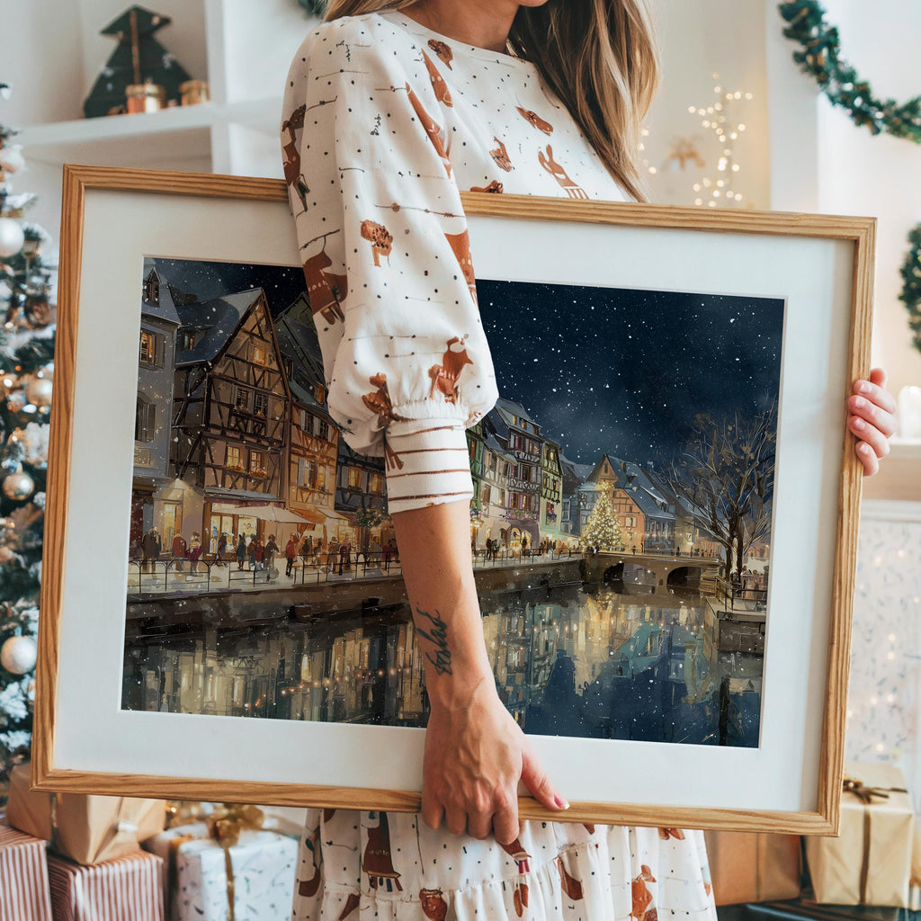 Colmar France Christmas Wall Art, Custom Large Travel Poster Print, World Location Painting