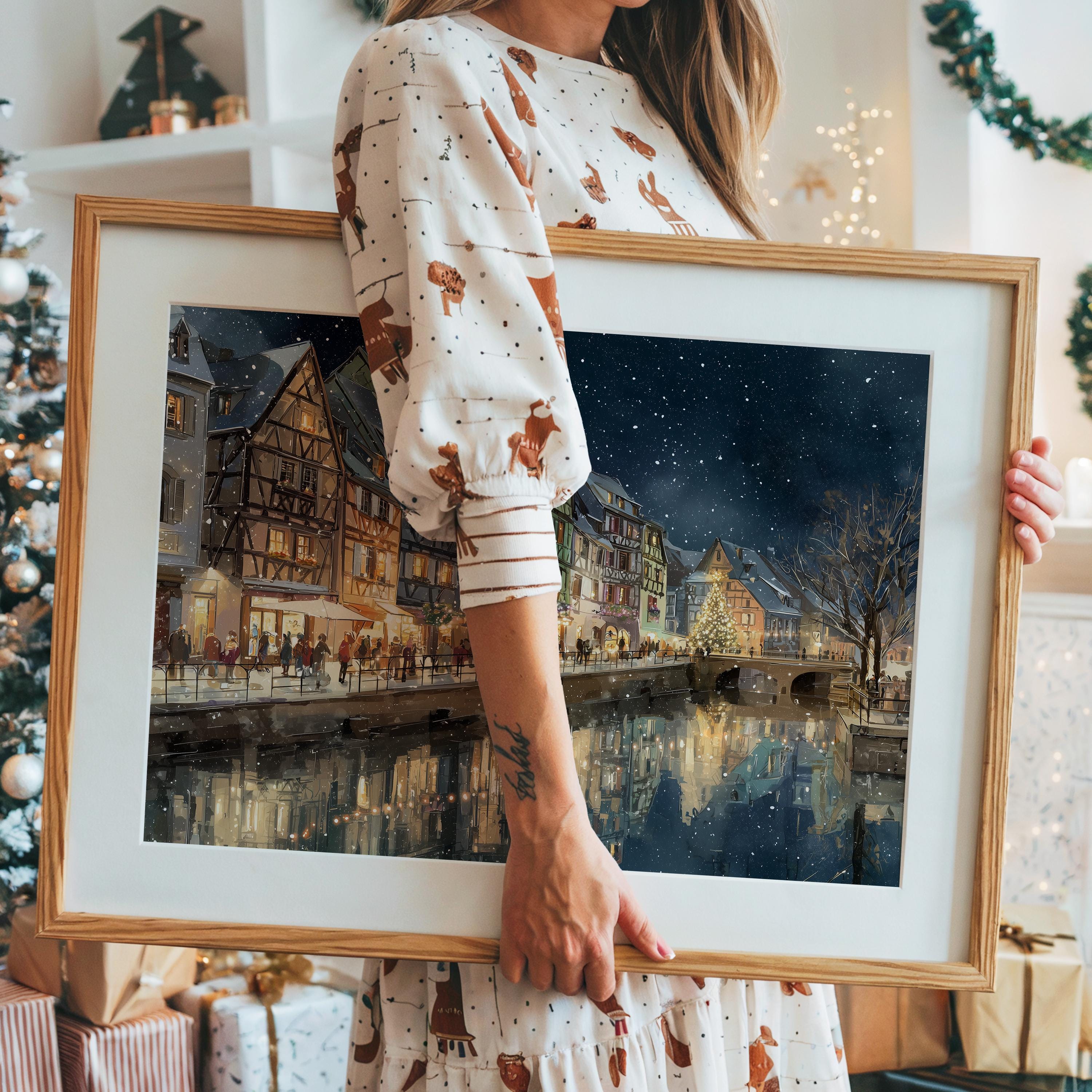 Colmar France Christmas Wall Art, Custom Large Travel Poster Print, World Location Painting