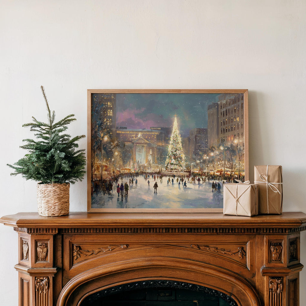 Detroit Michigan Christmas Wall Art, Custom Large Travel Poster Print, World Location Painting