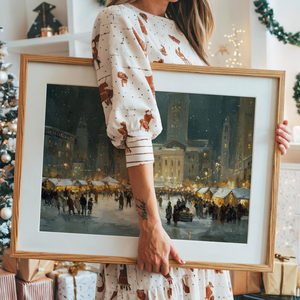 Cleveland POhio Christmas Wall Art, Custom Large Travel Poster Print, World Location Painting