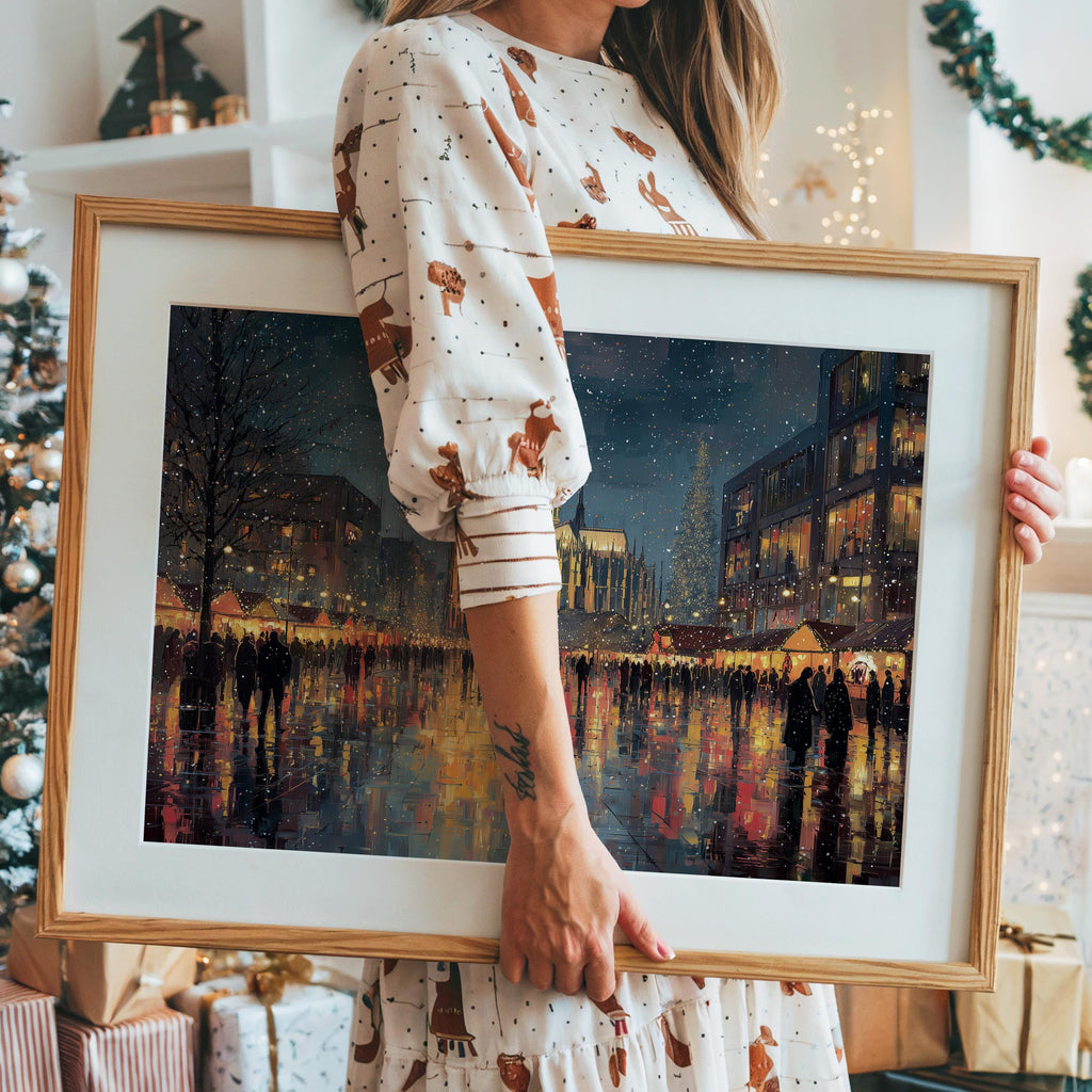 Cologne Germany Christmas Wall Art, Custom Large Travel Poster Print, World Location Painting