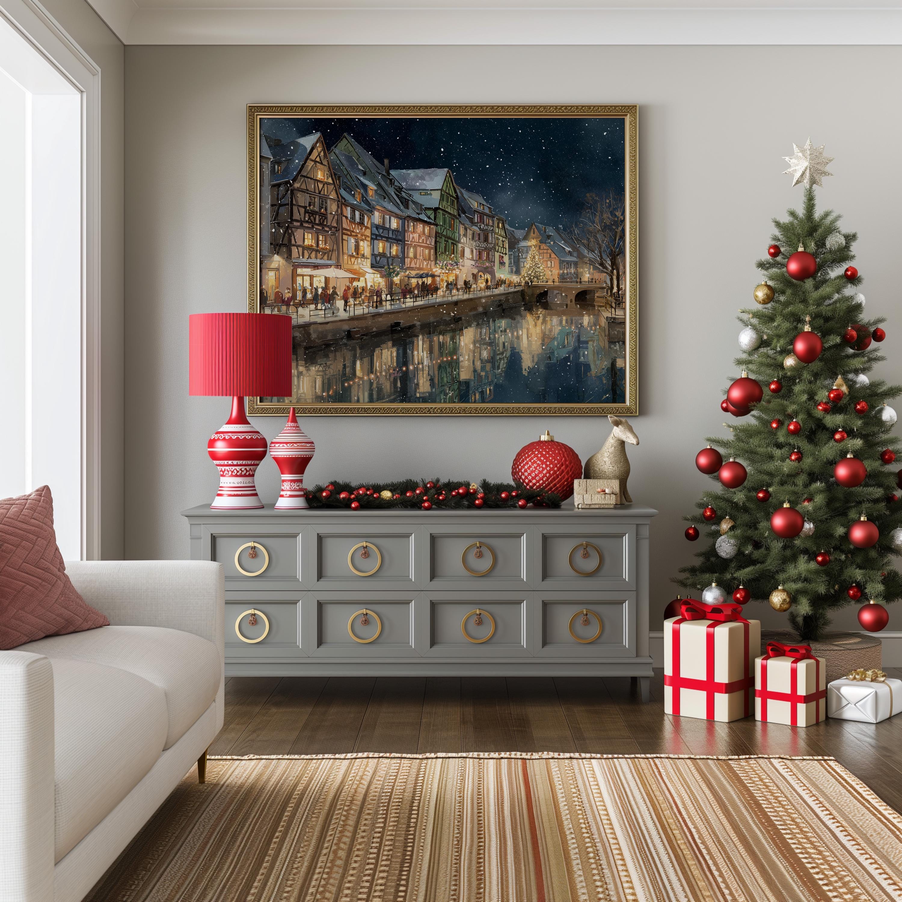 Colmar France Christmas Wall Art, Custom Large Travel Poster Print, World Location Painting