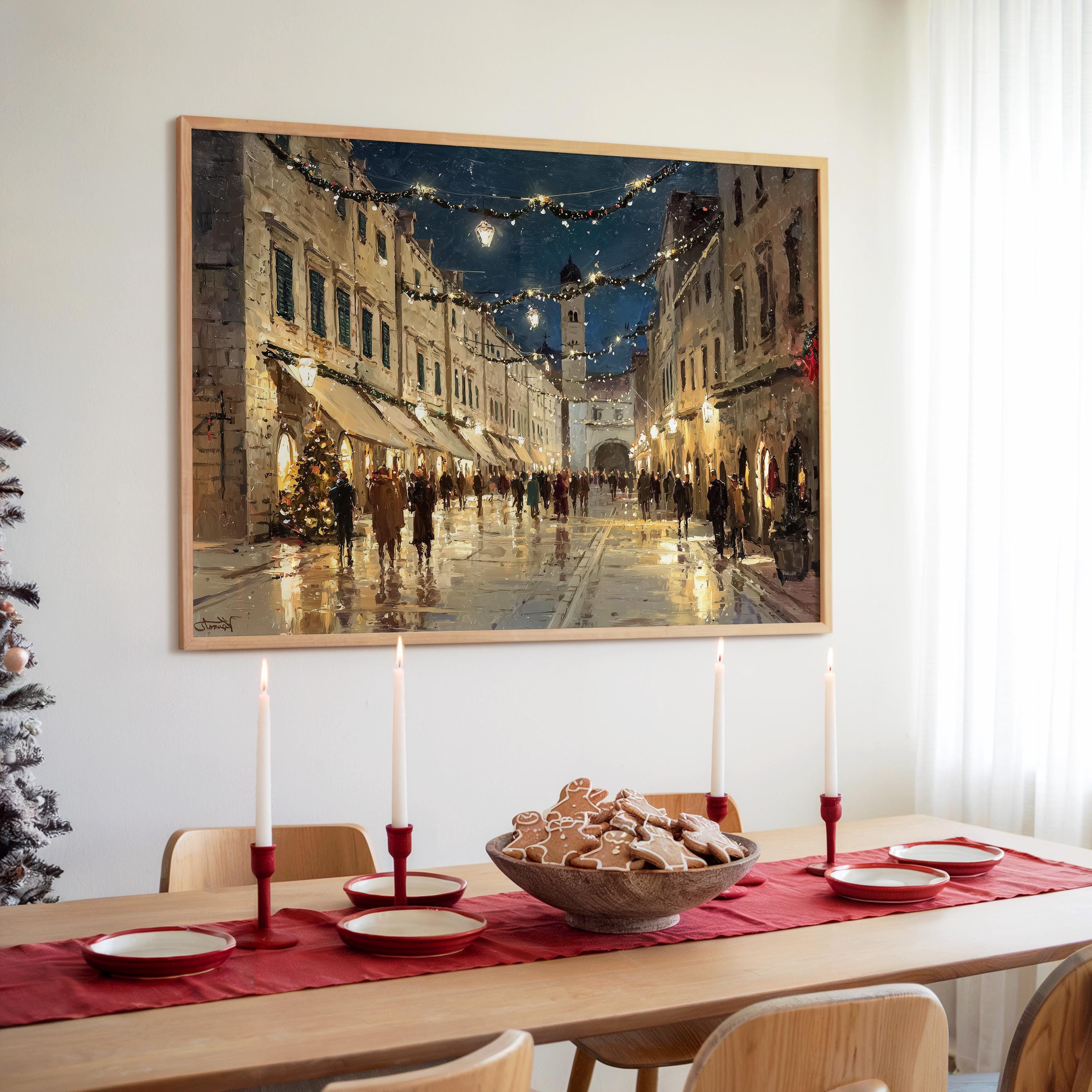 Dubrovnik Croatia Christmas Wall Art, Custom Large Travel Poster Print, World Location Painting