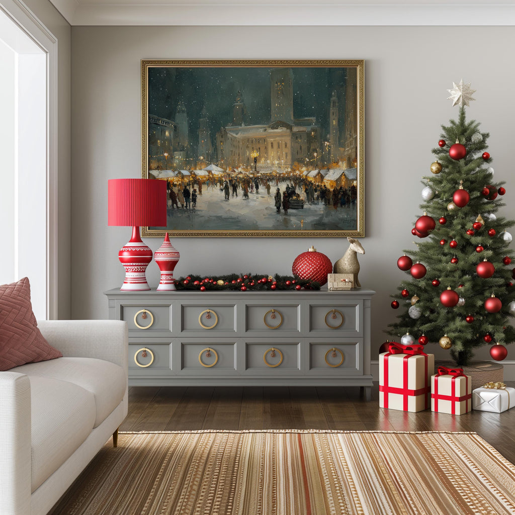Cleveland POhio Christmas Wall Art, Custom Large Travel Poster Print, World Location Painting