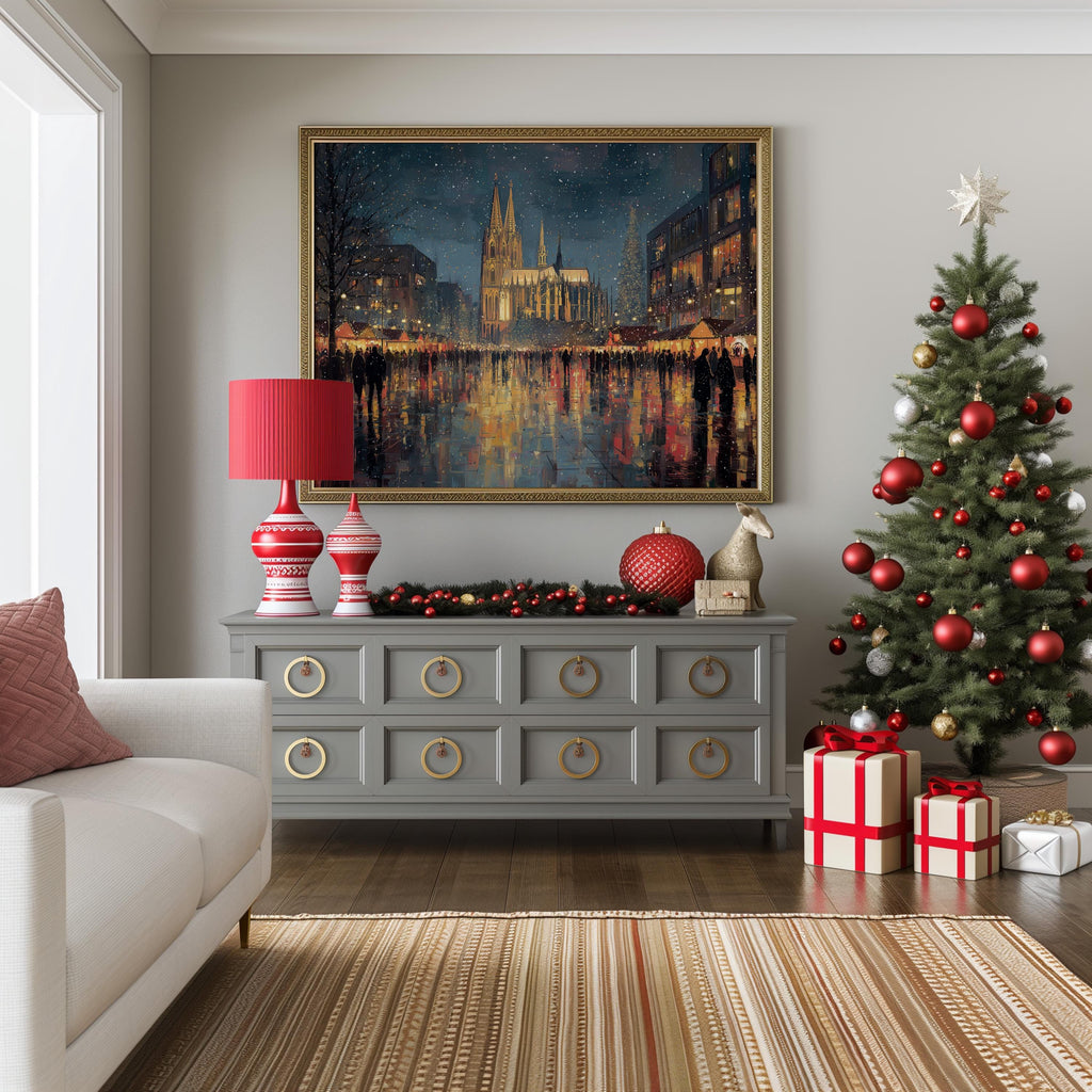 Cologne Germany Christmas Wall Art, Custom Large Travel Poster Print, World Location Painting