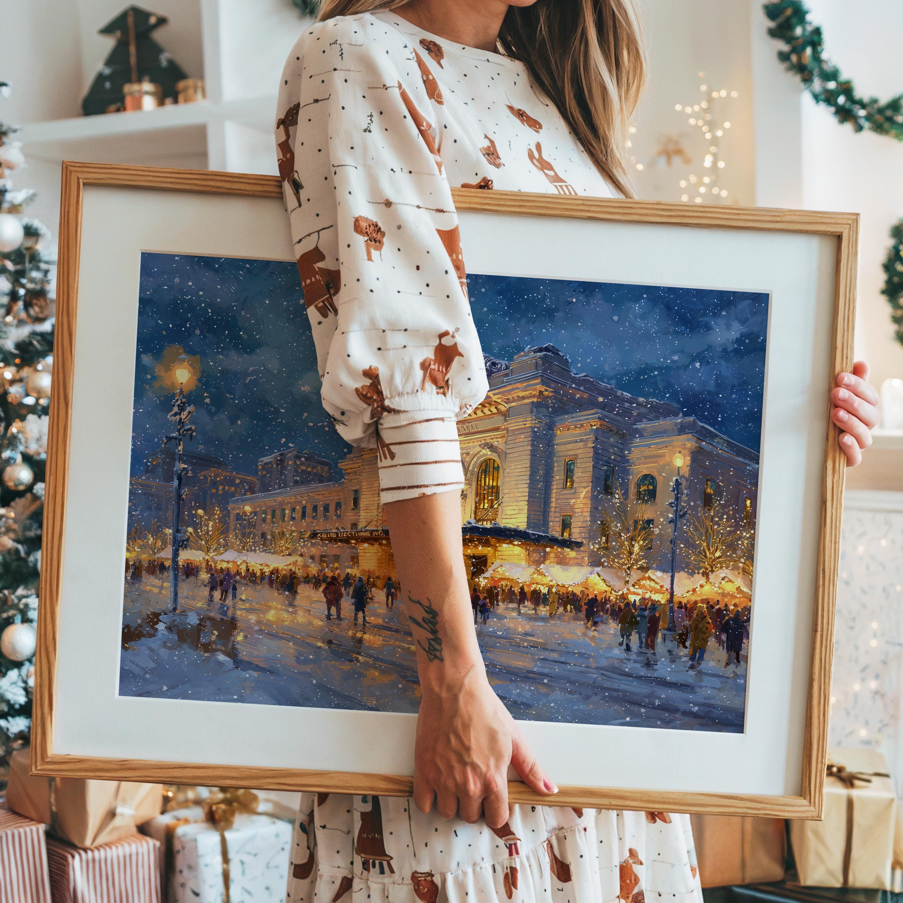 Denver Colorado Christmas Wall Art, Custom Large Travel Poster Print, World Location Painting