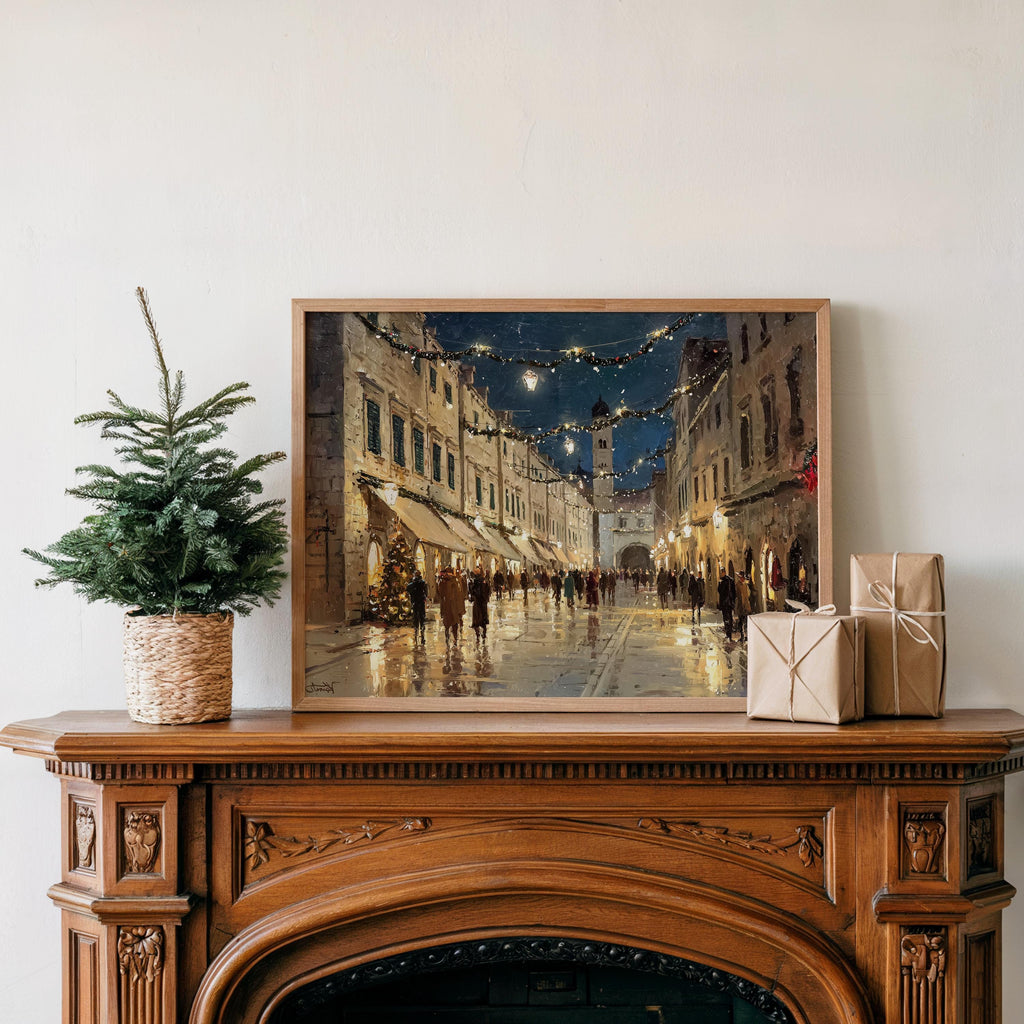 Dubrovnik Croatia Christmas Wall Art, Custom Large Travel Poster Print, World Location Painting