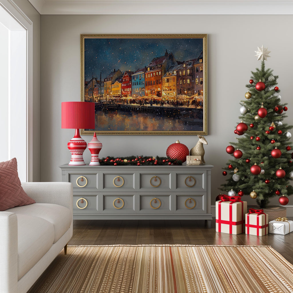 Copenhagen  Denmark Christmas Wall Art, Custom Large Travel Poster Print, World Location Painting