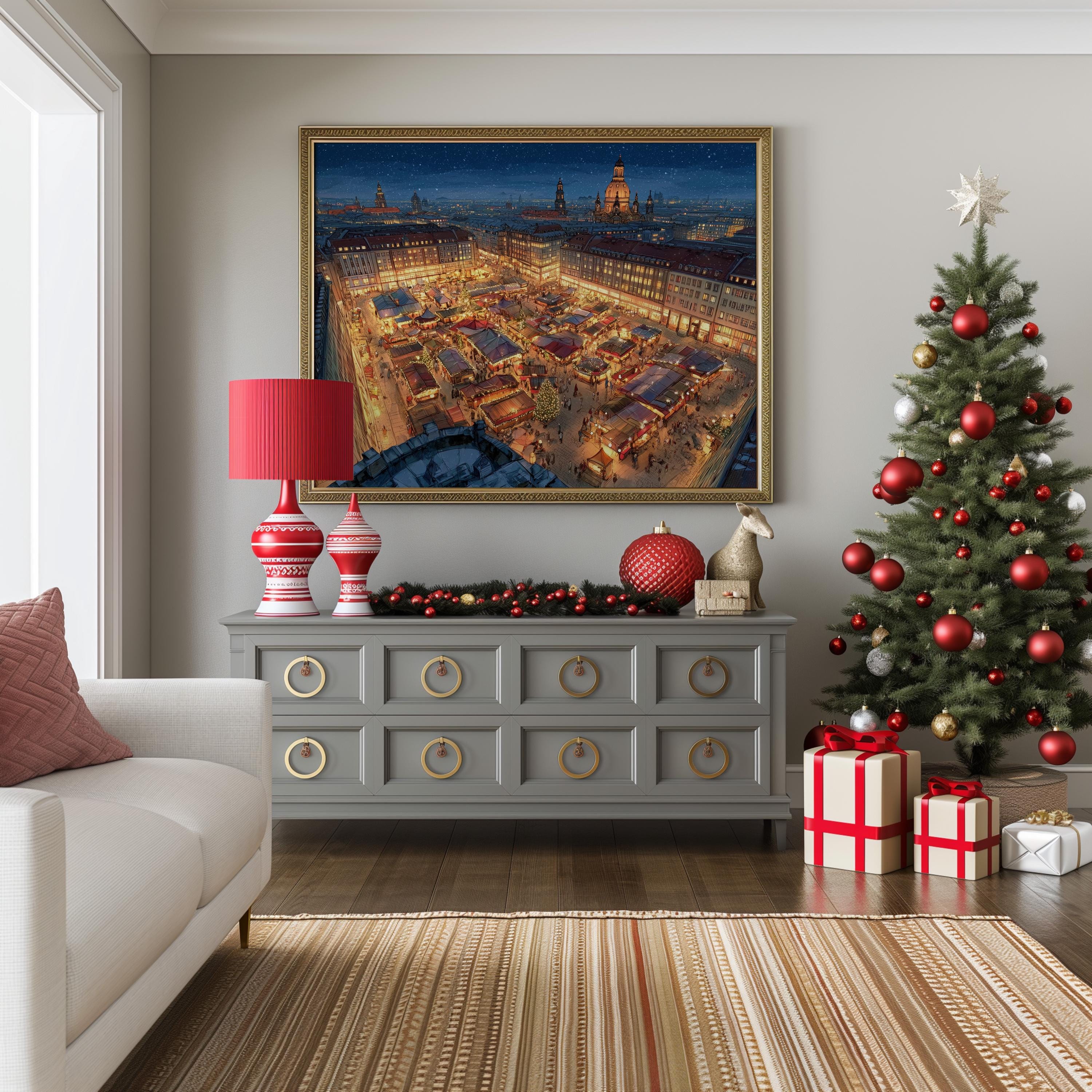 Dresdens Striezelmarkt Germany Christmas Wall Art, Custom Large Travel Poster Print, World Location Painting