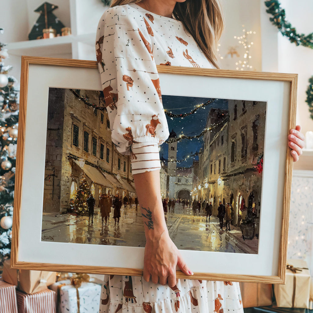 Dubrovnik Croatia Christmas Wall Art, Custom Large Travel Poster Print, World Location Painting