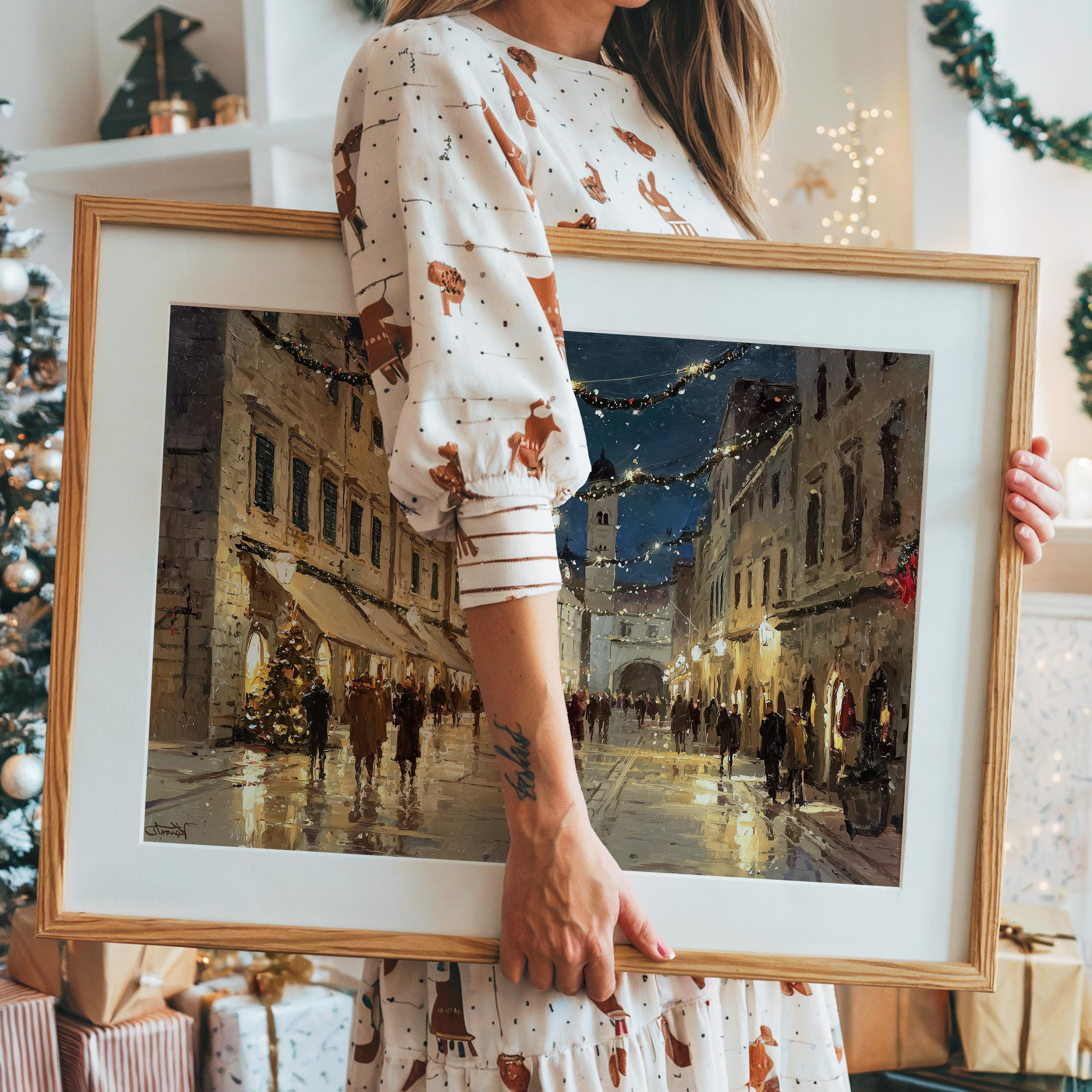 Dubrovnik Croatia Christmas Wall Art, Custom Large Travel Poster Print, World Location Painting