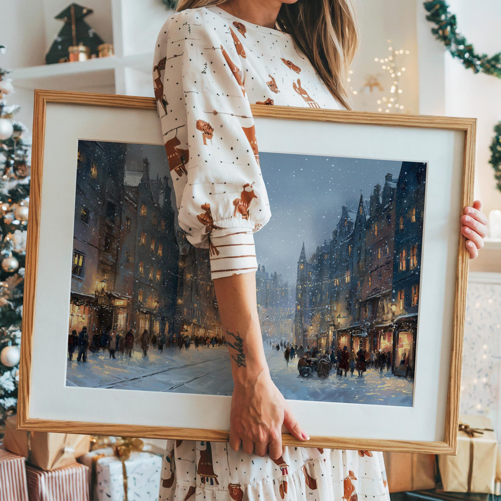 Edinburgh Scotland Christmas Wall Art, Custom Large Travel Poster Print, World Location Painting