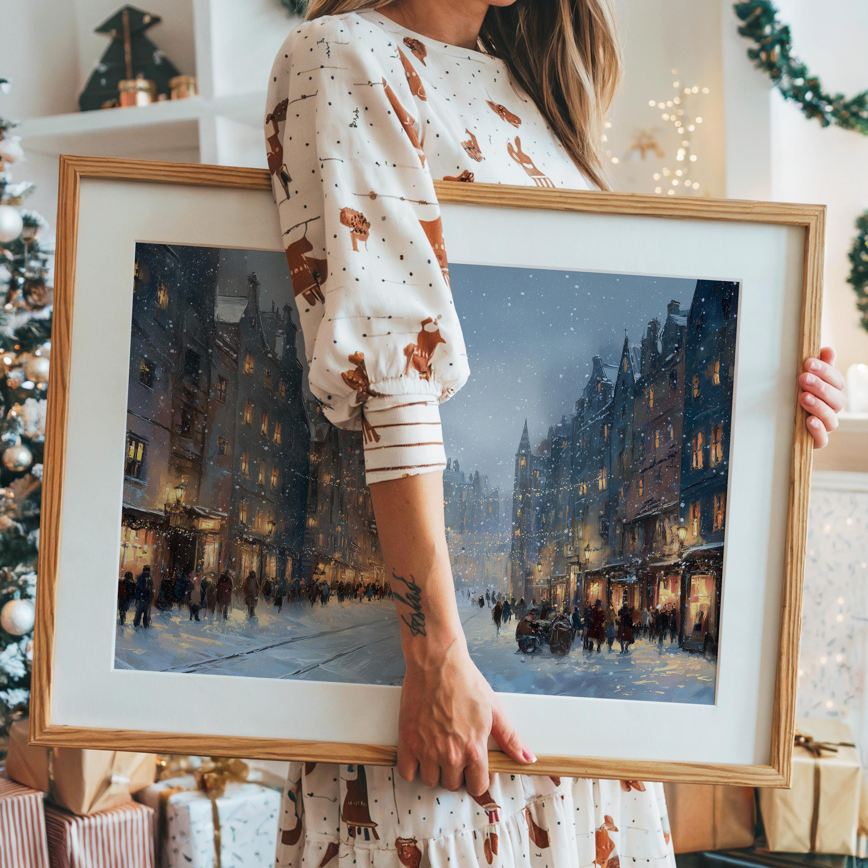 Edinburgh Scotland Christmas Wall Art, Custom Large Travel Poster Print, World Location Painting