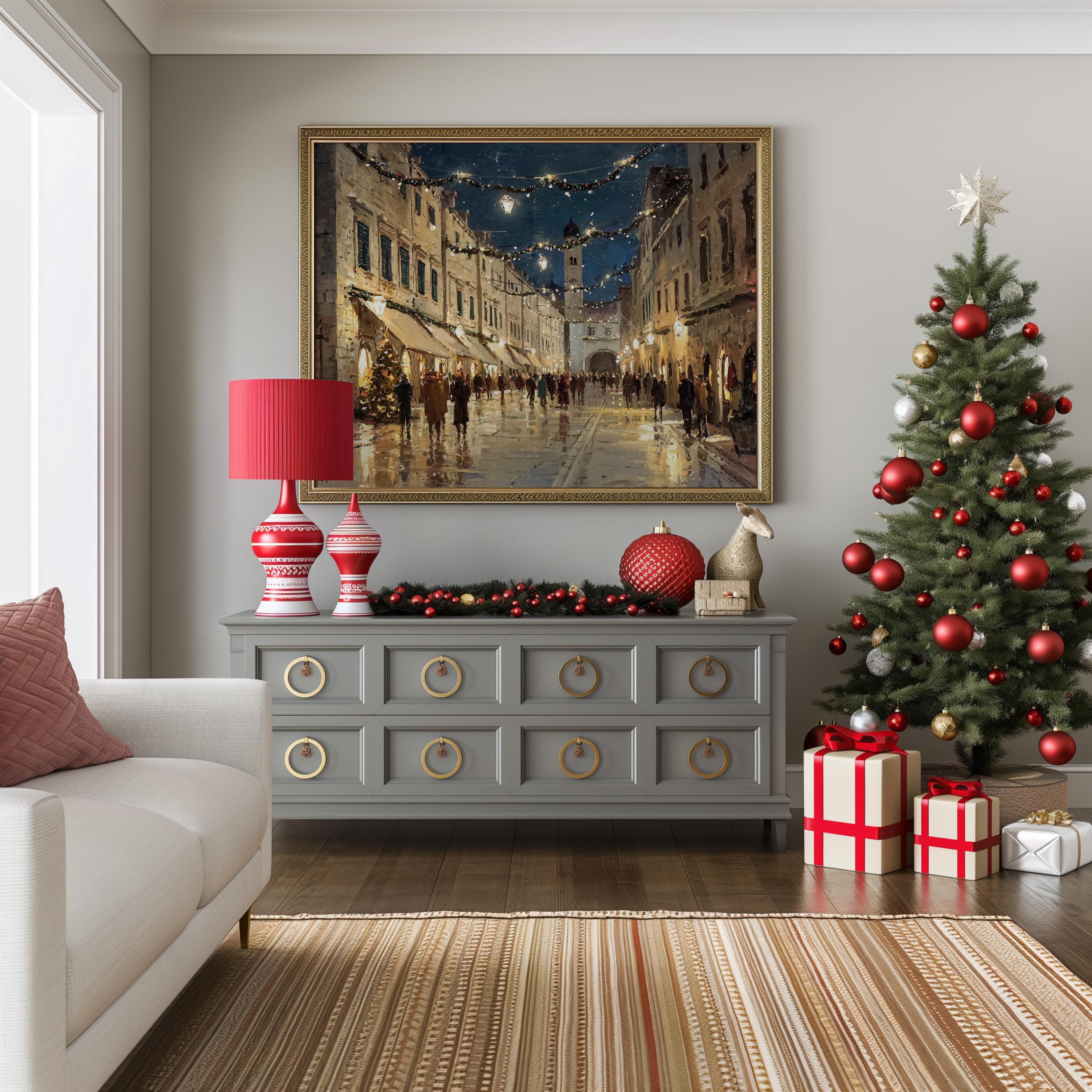 Dubrovnik Croatia Christmas Wall Art, Custom Large Travel Poster Print, World Location Painting