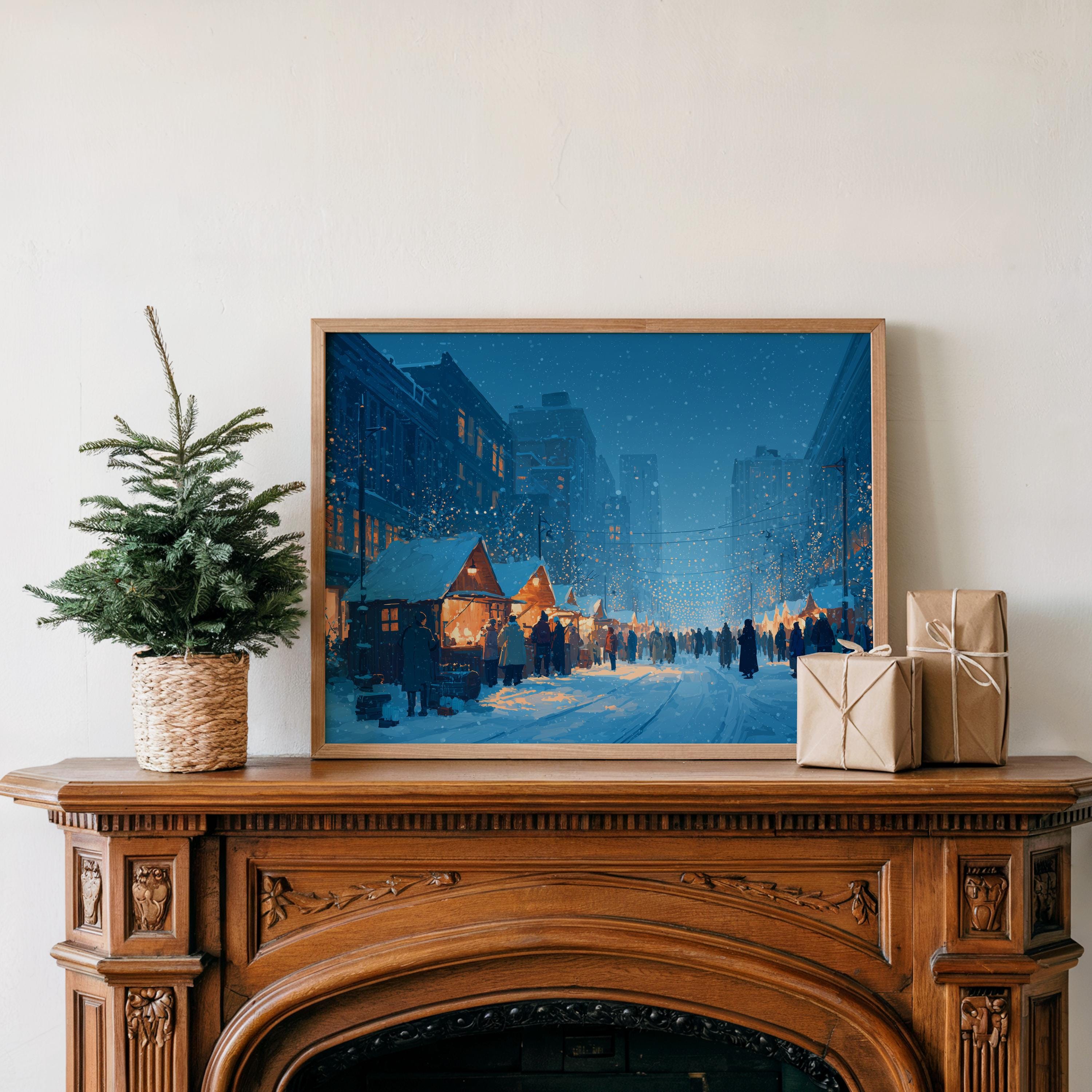 Edmonton Canada Christmas Wall Art, Custom Large Travel Poster Print, World Location Painting