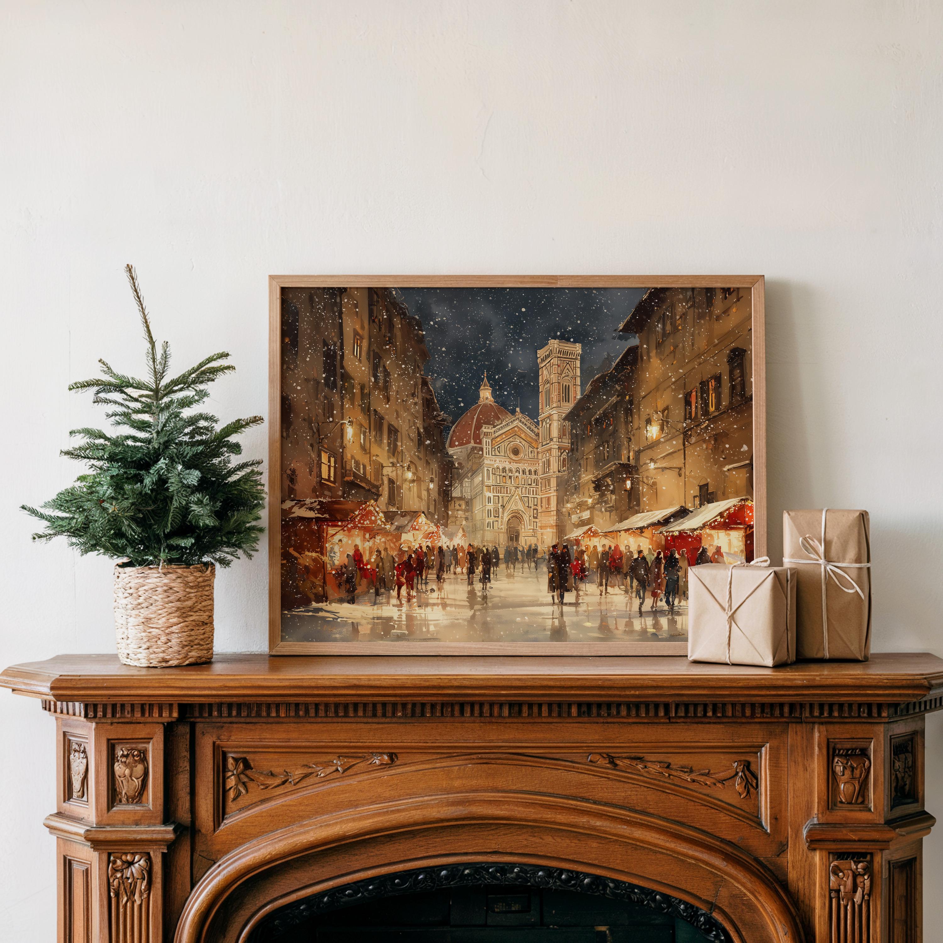Florence Italy Christmas Wall Art, Custom Large Travel Poster Print, World Location Painting