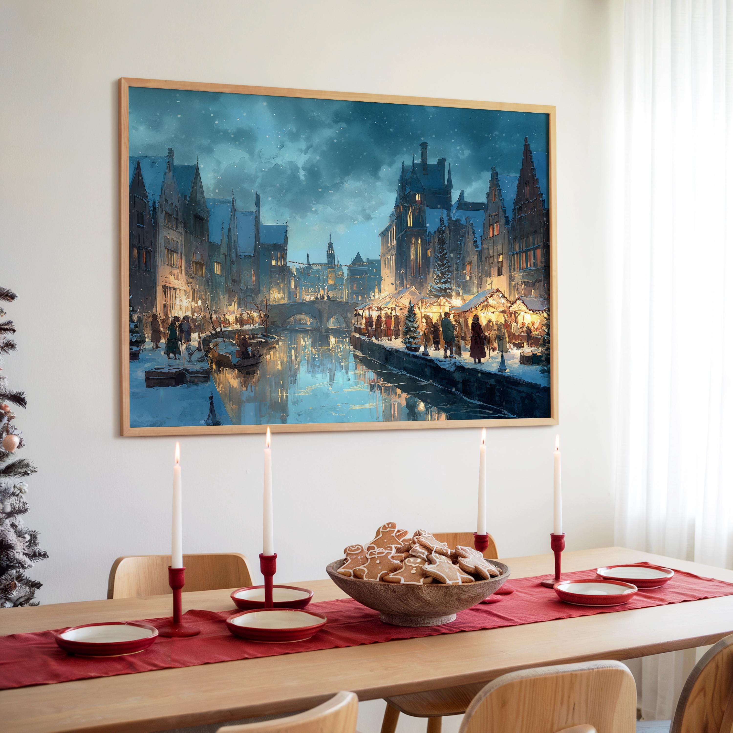 Ghent  Belgium Christmas Wall Art, Custom Large Travel Poster Print, World Location Painting
