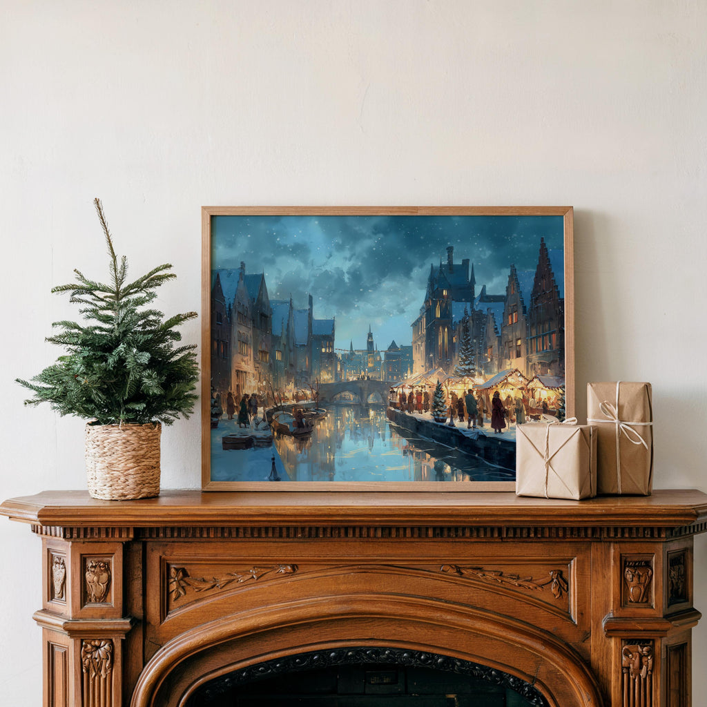 Ghent  Belgium Christmas Wall Art, Custom Large Travel Poster Print, World Location Painting