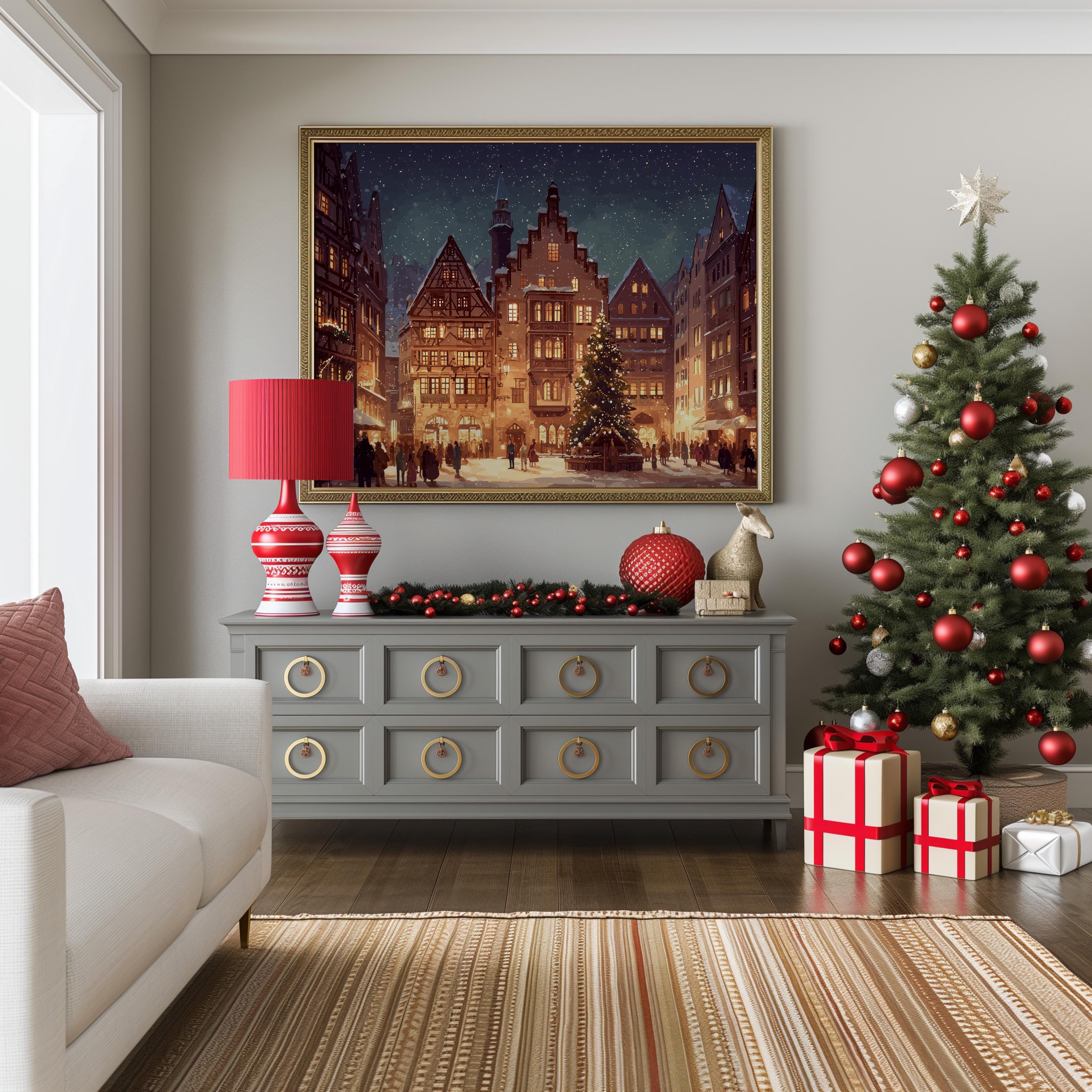 Frankfurt Germany Christmas Wall Art, Custom Large Travel Poster Print, World Location Painting