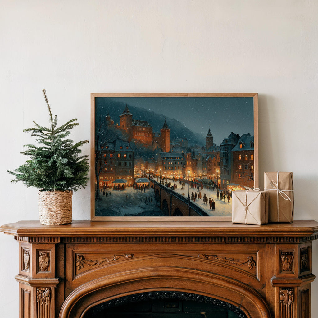 Heidelberg Germany Christmas Wall Art, Custom Large Travel Poster Print, World Location Painting